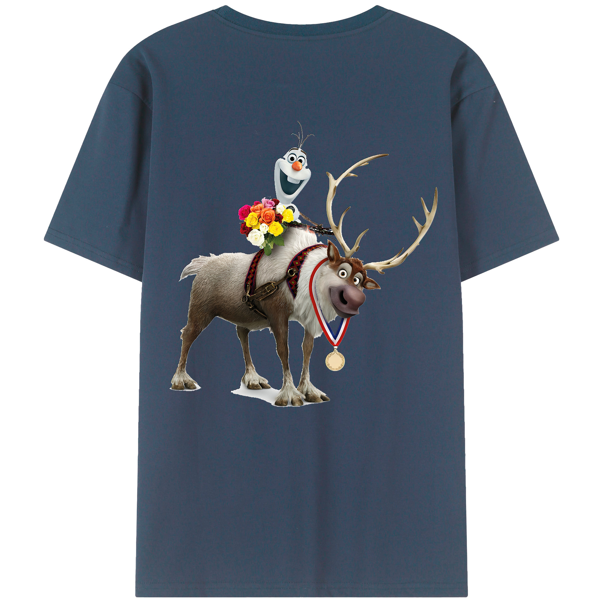 （画像用） アナと雪の女王 アンナ エルサ Frozen Anna Elsa 綿100％ メンズ半袖Tシャツ（バックプリント） 通気性