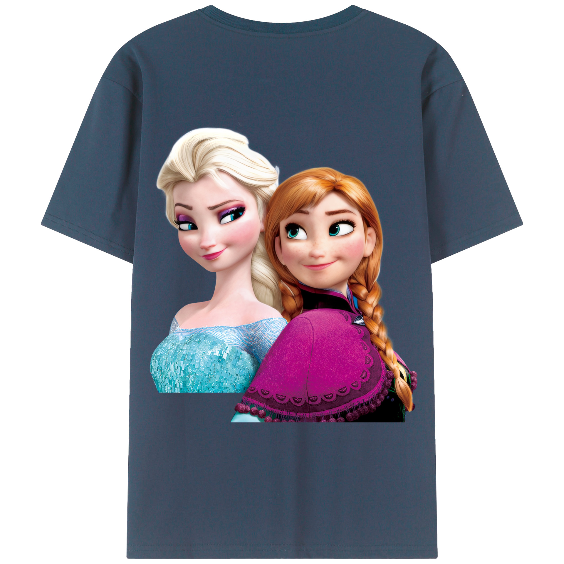 （画像用） アナと雪の女王 アンナ エルサ Frozen Anna Elsa 綿100％ メンズ半袖Tシャツ（バックプリント） 通気性