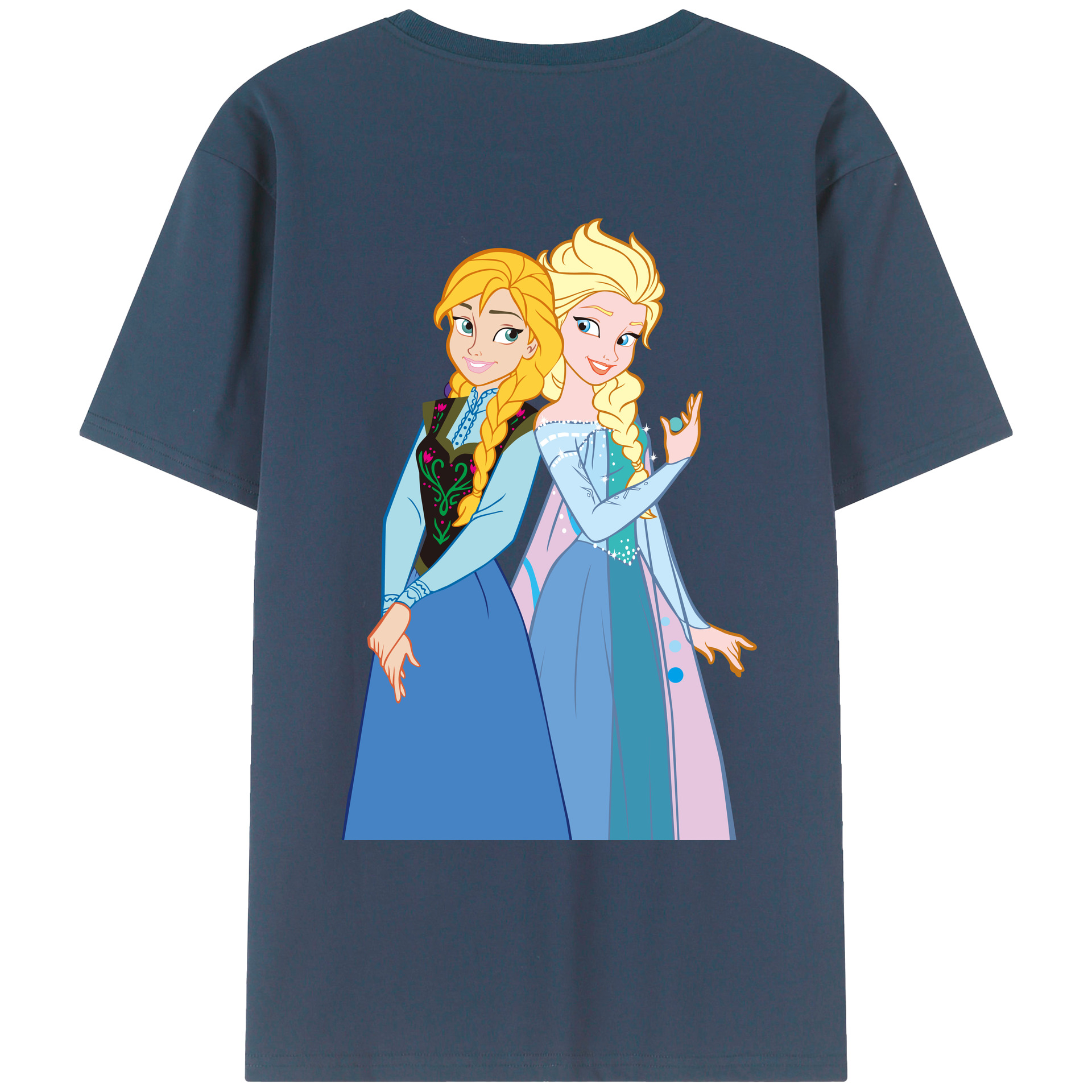 （画像用） アナと雪の女王 アンナ エルサ Frozen Anna Elsa 綿100％ メンズ半袖Tシャツ（バックプリント） 通気性