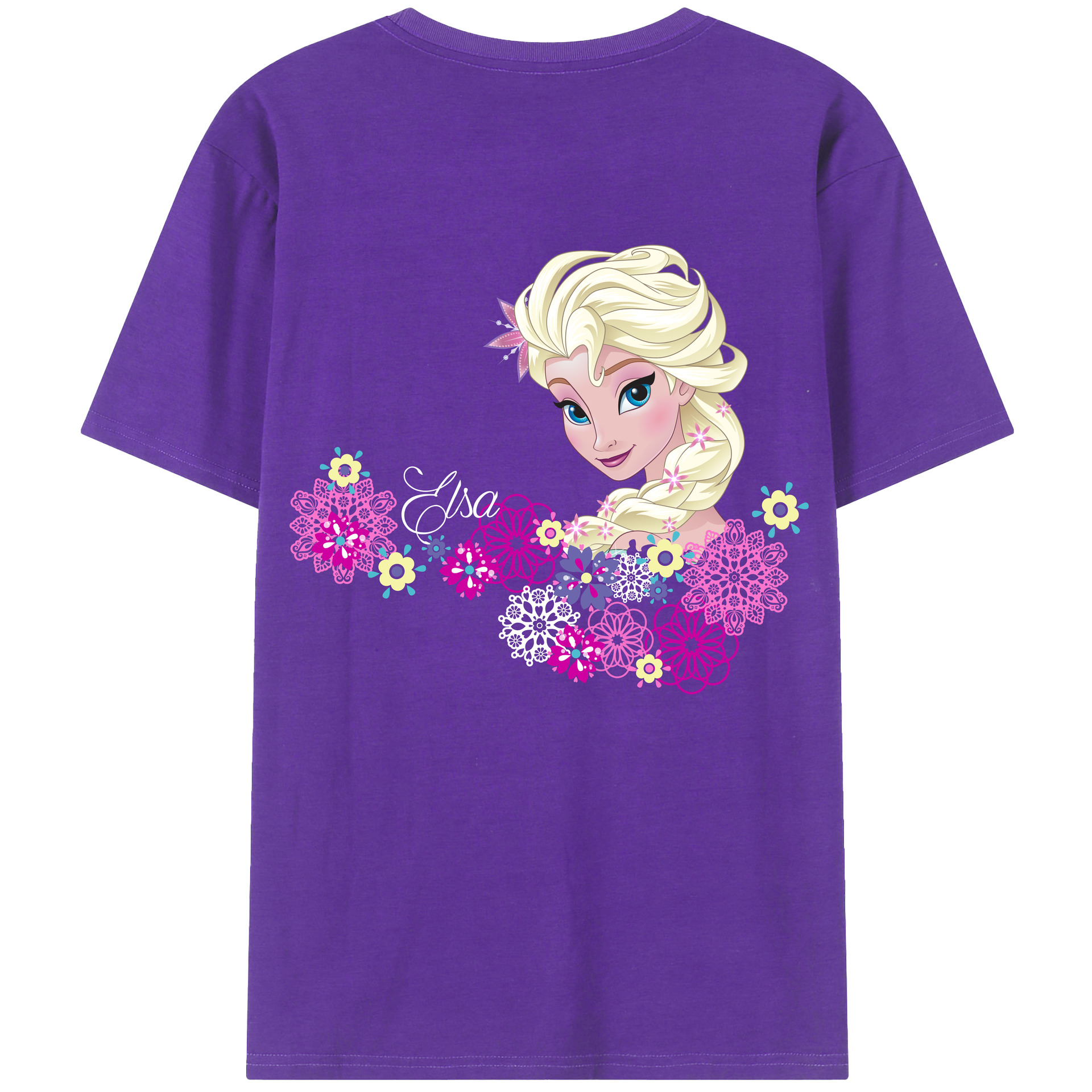 （画像用） アナと雪の女王 アンナ エルサ Frozen Anna Elsa 綿100％ メンズ半袖Tシャツ（バックプリント） 通気性