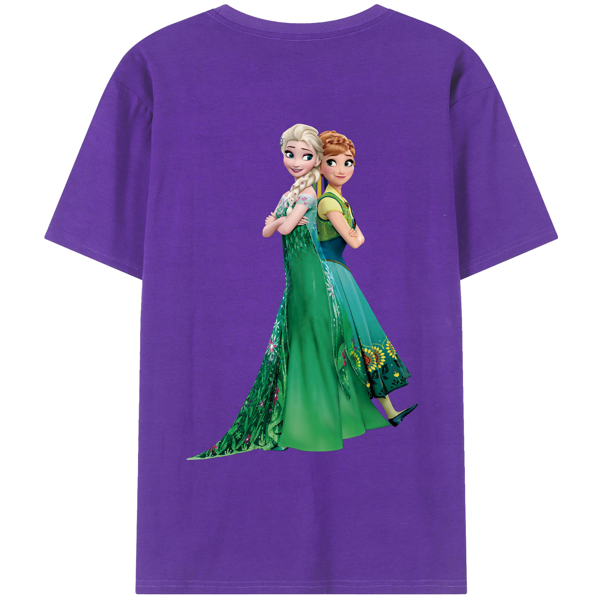 （画像用） アナと雪の女王 アンナ エルサ Frozen Anna Elsa 綿100％ メンズ半袖Tシャツ（バックプリント） 通気性