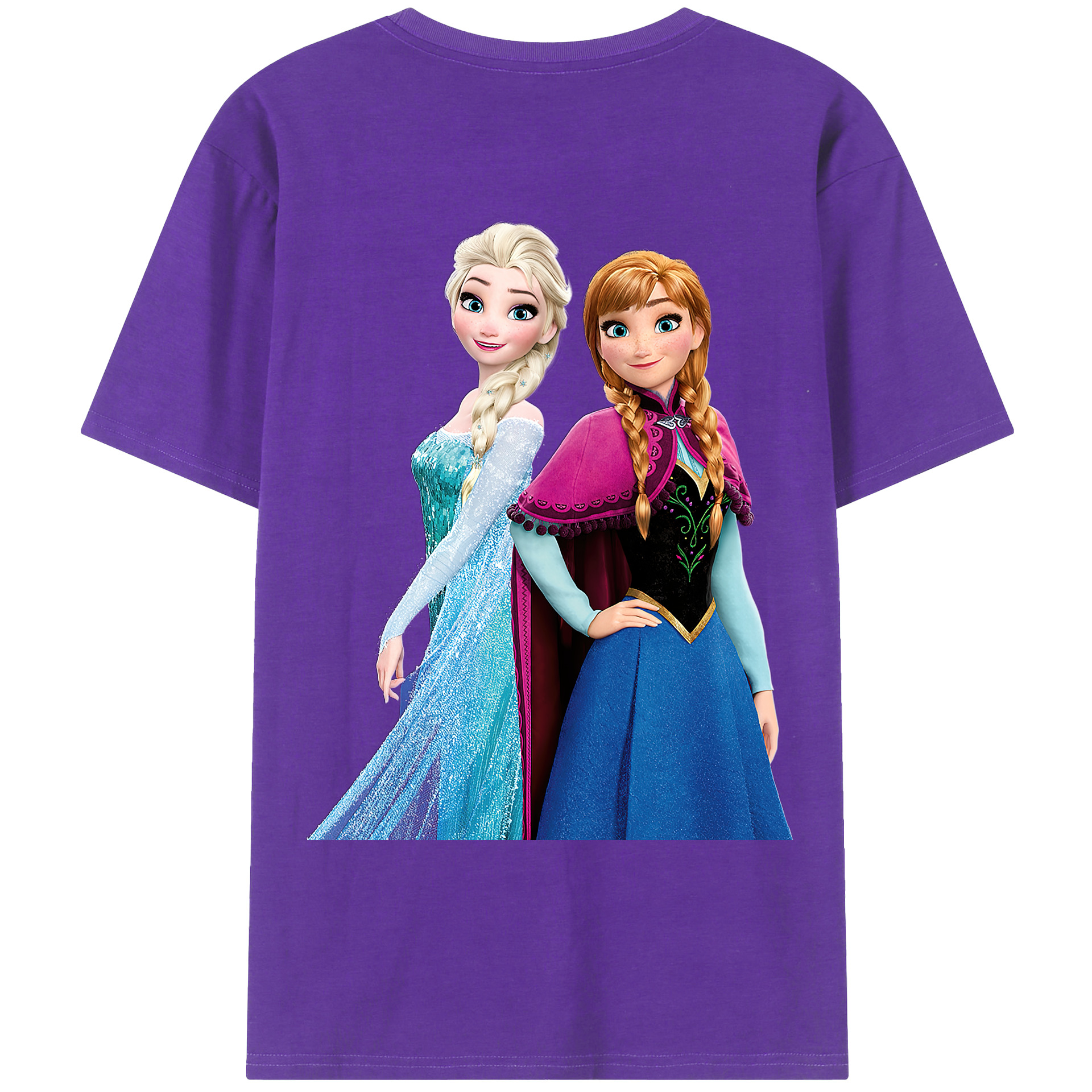（画像用） アナと雪の女王 アンナ エルサ Frozen Anna Elsa 綿100％ メンズ半袖Tシャツ（バックプリント） 通気性