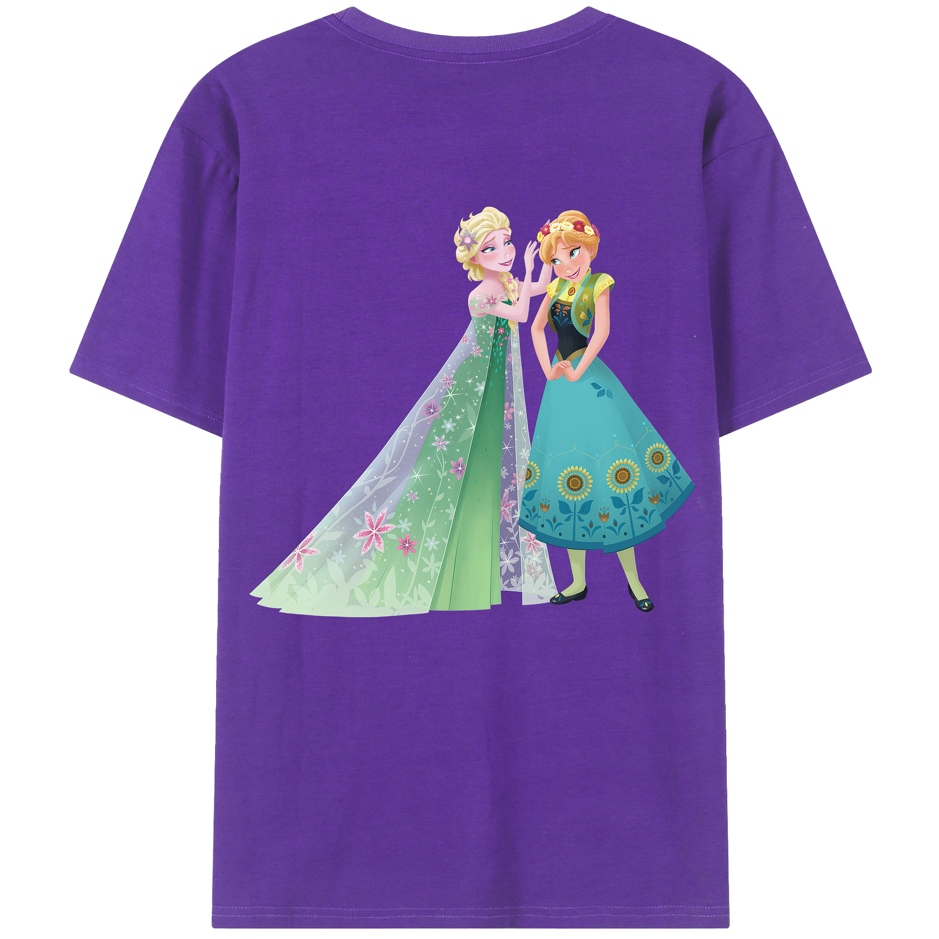 （画像用） アナと雪の女王 アンナ エルサ Frozen Anna Elsa 綿100％ メンズ半袖Tシャツ（バックプリント） 通気性
