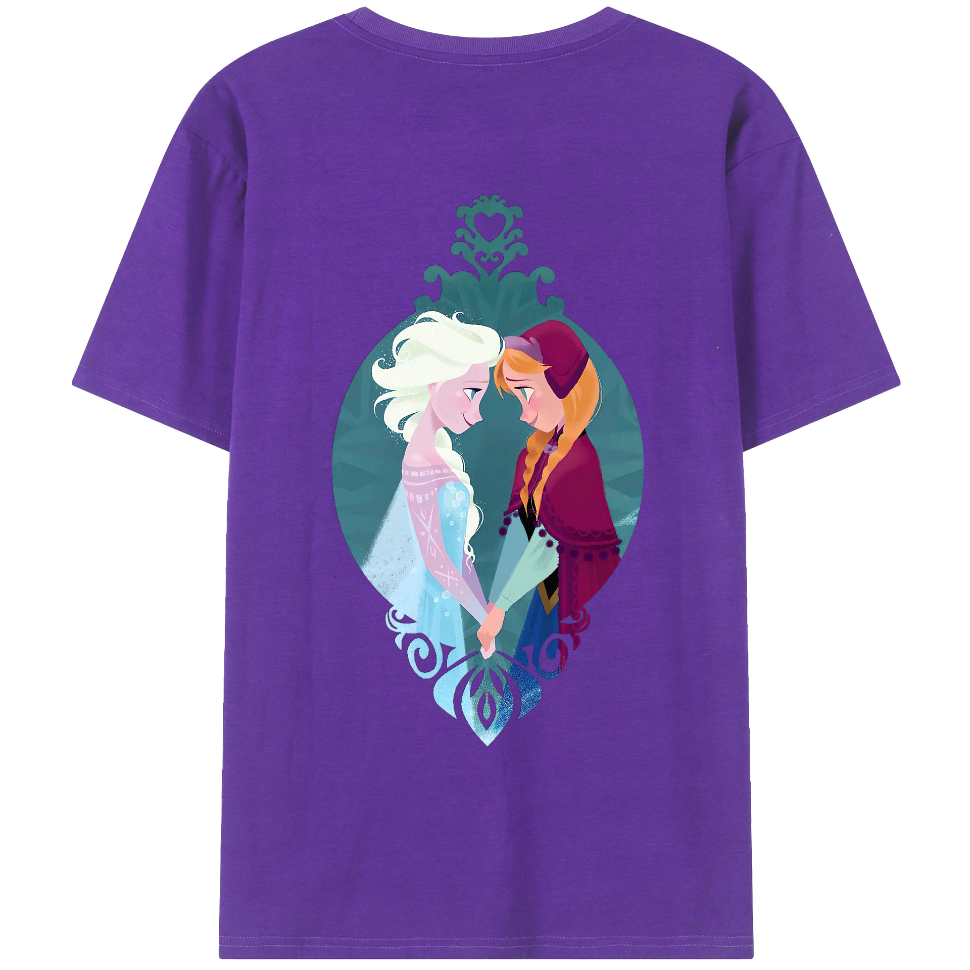 （画像用） アナと雪の女王 アンナ エルサ Frozen Anna Elsa 綿100％ メンズ半袖Tシャツ（バックプリント） 通気性
