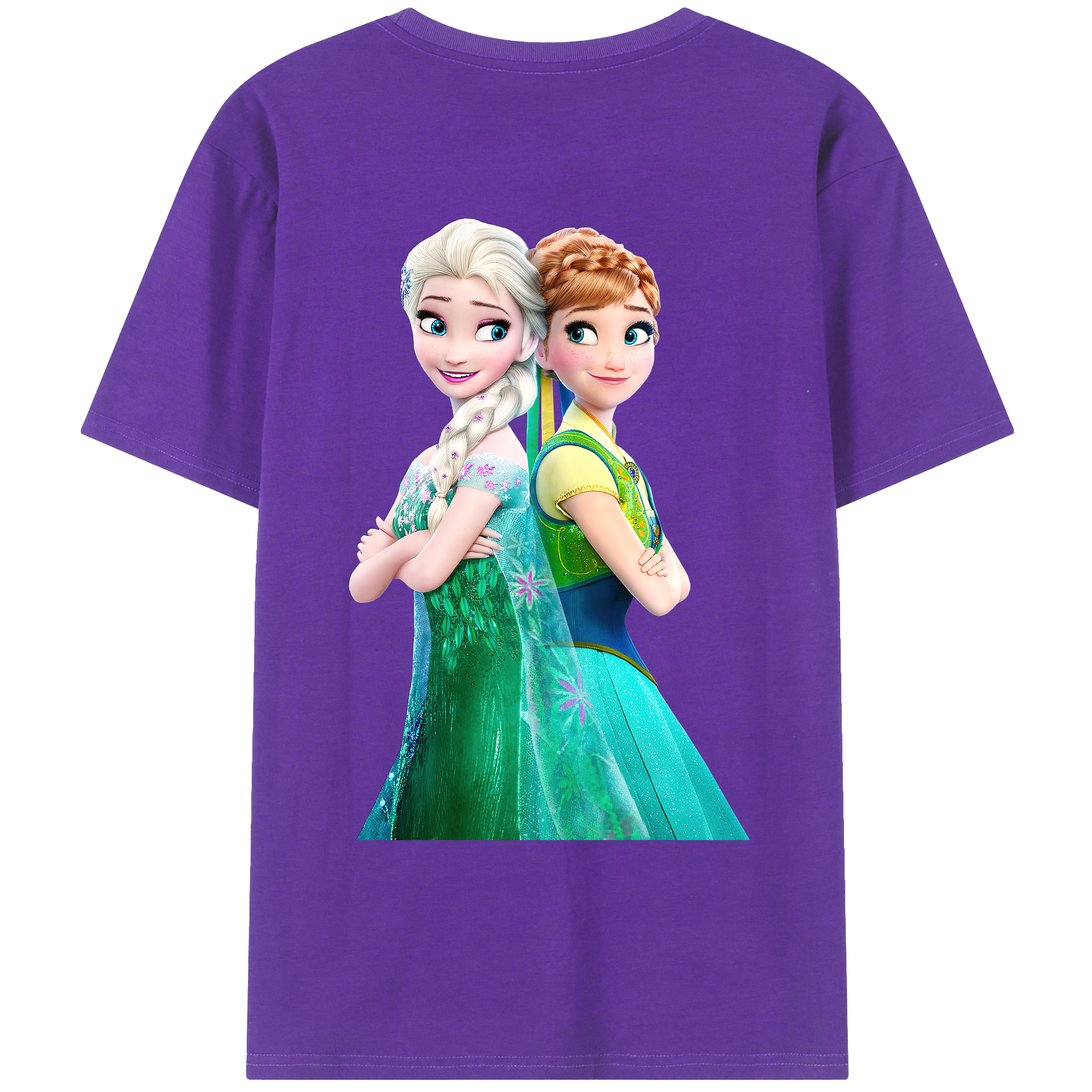 （画像用） アナと雪の女王 アンナ エルサ Frozen Anna Elsa 綿100％ メンズ半袖Tシャツ（バックプリント） 通気性