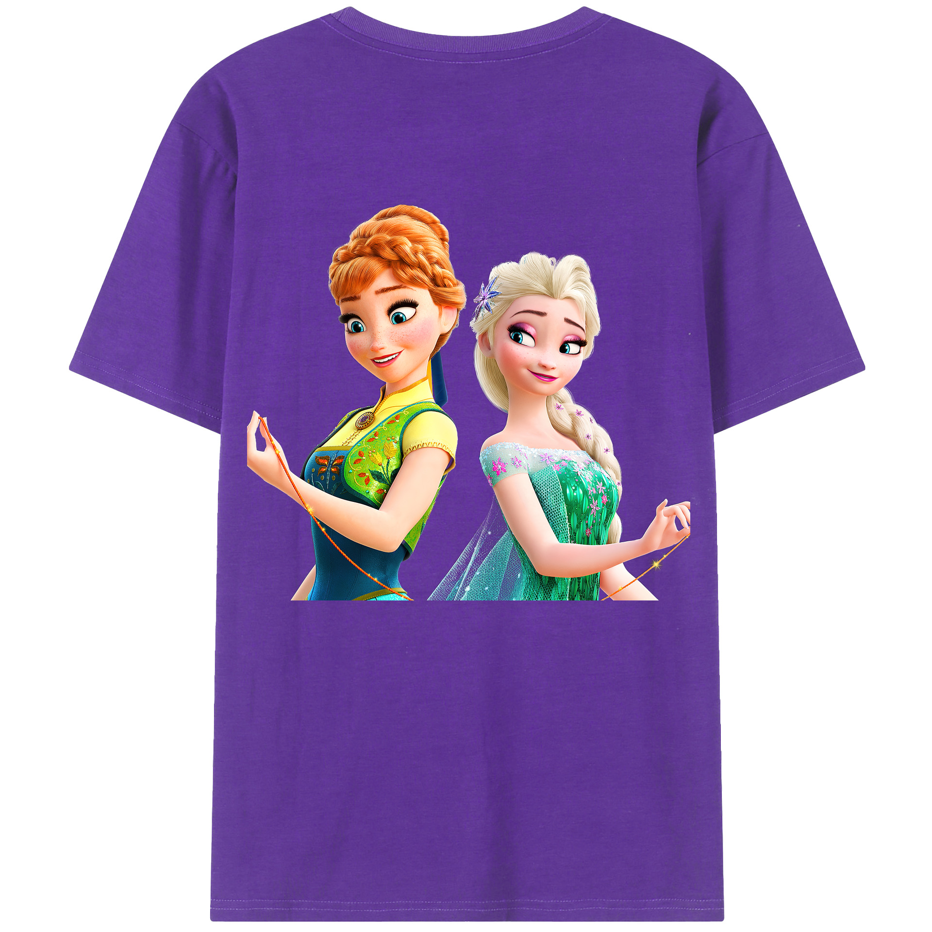 （画像用） アナと雪の女王 アンナ エルサ Frozen Anna Elsa 綿100％ メンズ半袖Tシャツ（バックプリント） 通気性