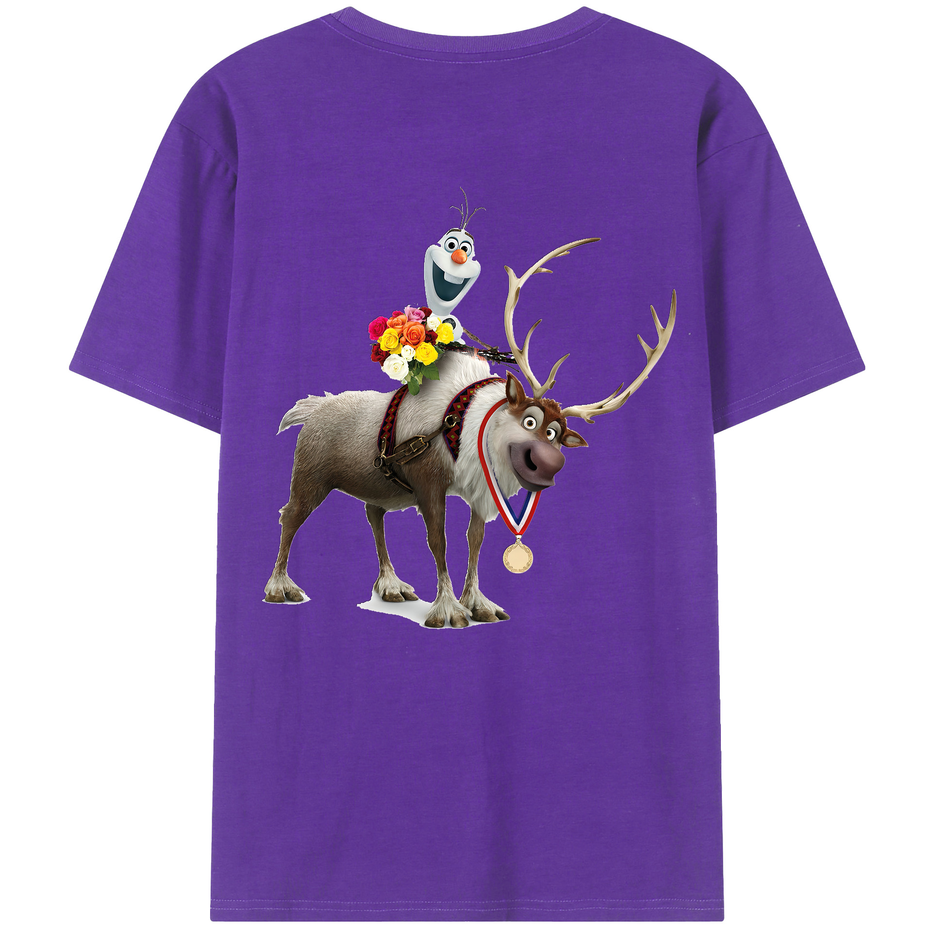 （画像用） アナと雪の女王 アンナ エルサ Frozen Anna Elsa 綿100％ メンズ半袖Tシャツ（バックプリント） 通気性