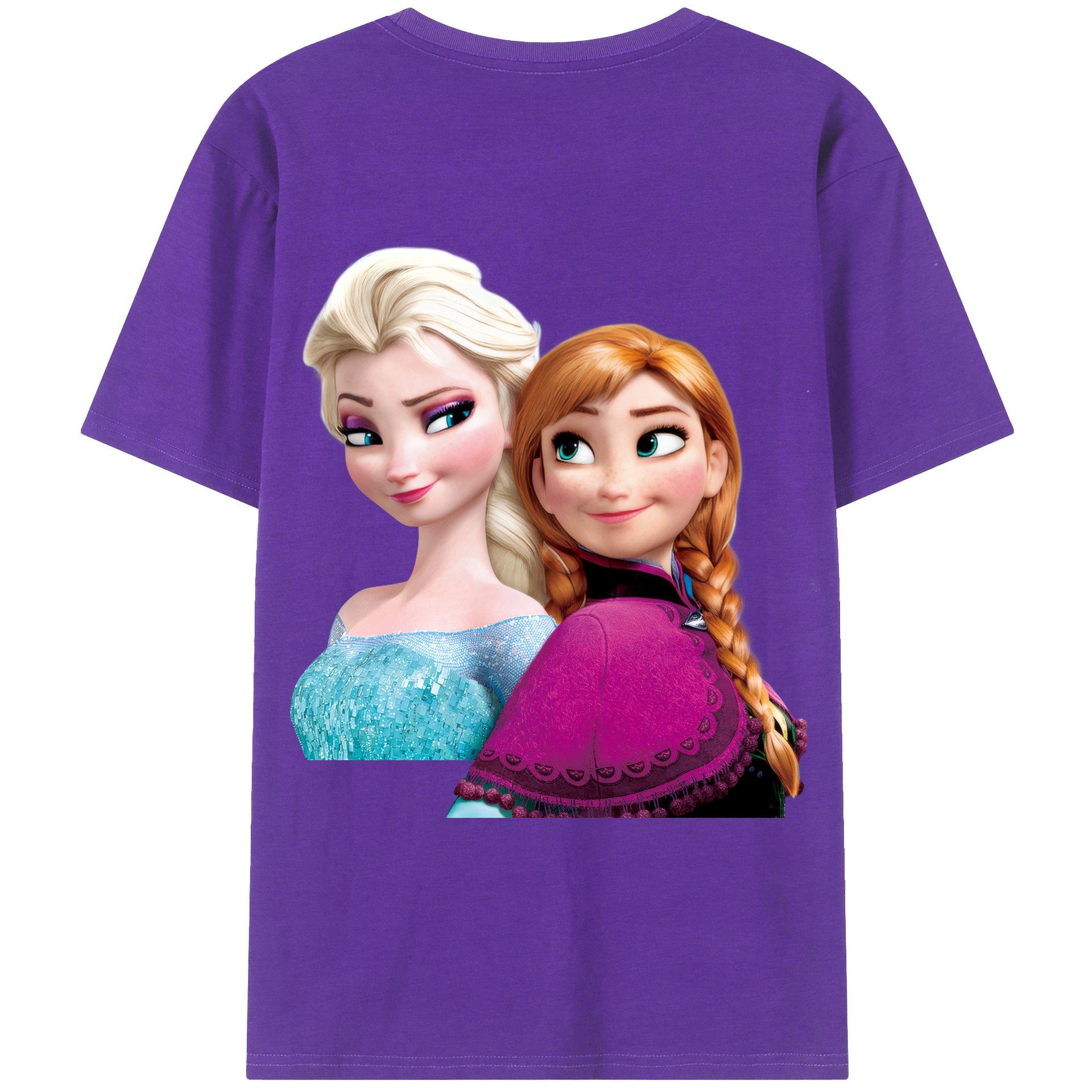 （画像用） アナと雪の女王 アンナ エルサ Frozen Anna Elsa 綿100％ メンズ半袖Tシャツ（バックプリント） 通気性