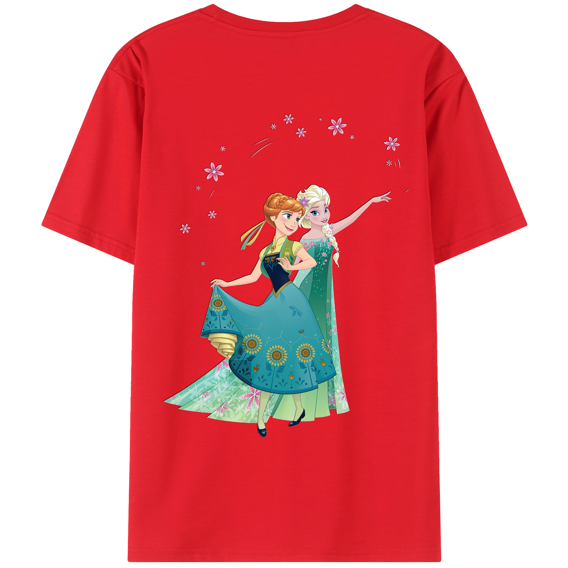 （画像用） アナと雪の女王 アンナ エルサ Frozen Anna Elsa 綿100％ メンズ半袖Tシャツ（バックプリント） 通気性