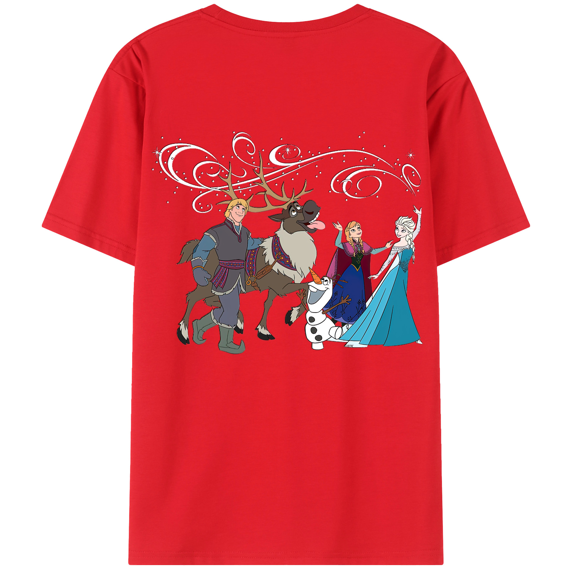 （画像用） アナと雪の女王 アンナ エルサ Frozen Anna Elsa 綿100％ メンズ半袖Tシャツ（バックプリント） 通気性
