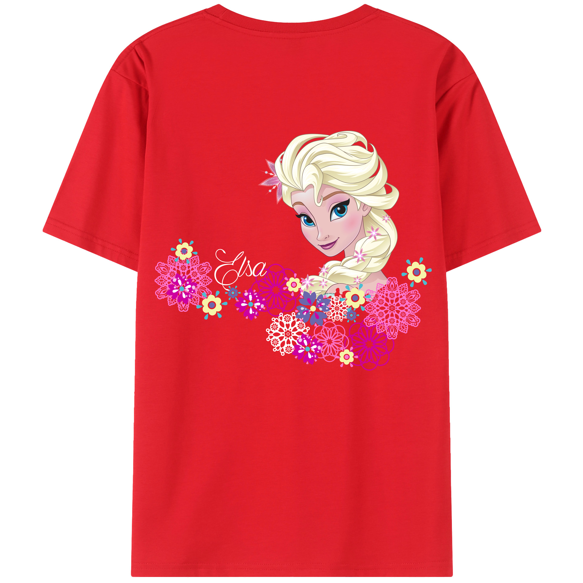 （画像用） アナと雪の女王 アンナ エルサ Frozen Anna Elsa 綿100％ メンズ半袖Tシャツ（バックプリント） 通気性