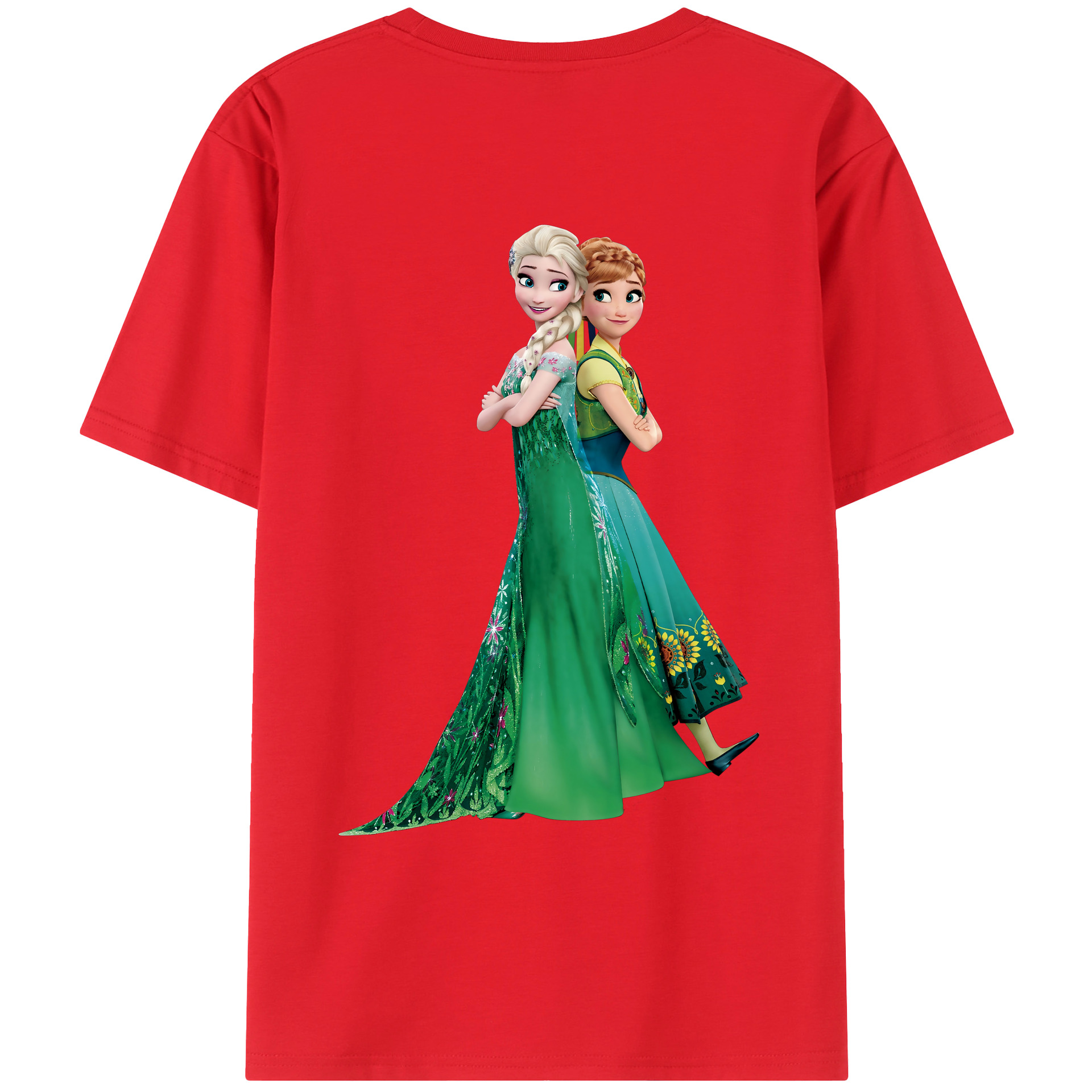 （画像用） アナと雪の女王 アンナ エルサ Frozen Anna Elsa 綿100％ メンズ半袖Tシャツ（バックプリント） 通気性