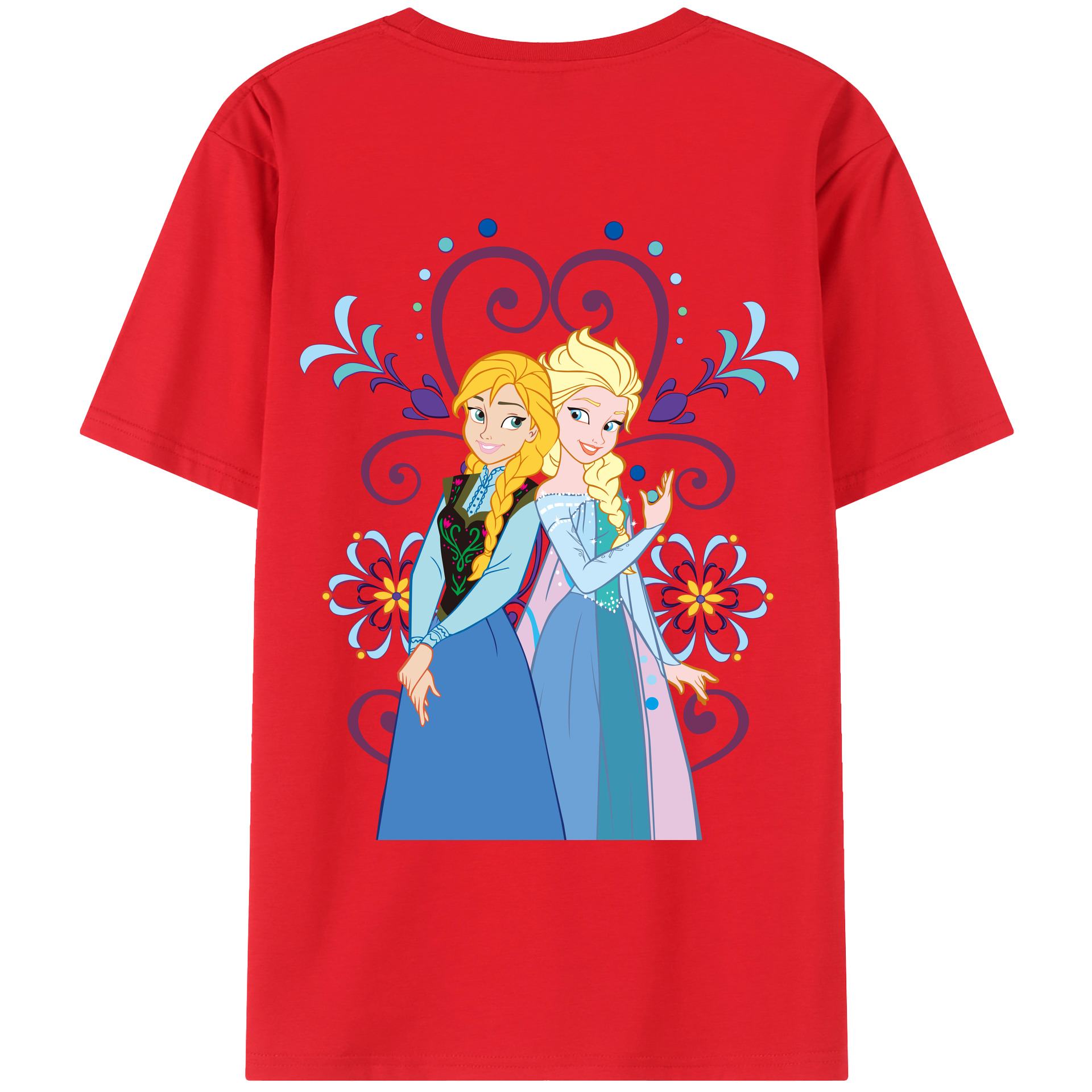 （画像用） アナと雪の女王 アンナ エルサ Frozen Anna Elsa 綿100％ メンズ半袖Tシャツ（バックプリント） 通気性