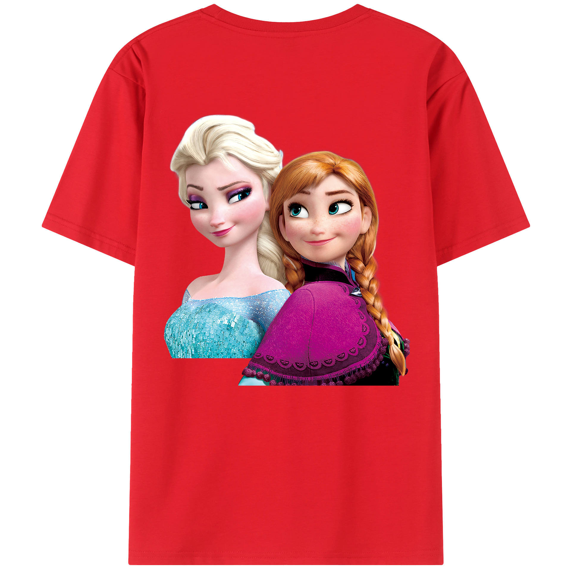 （画像用） アナと雪の女王 アンナ エルサ Frozen Anna Elsa 綿100％ メンズ半袖Tシャツ（バックプリント） 通気性