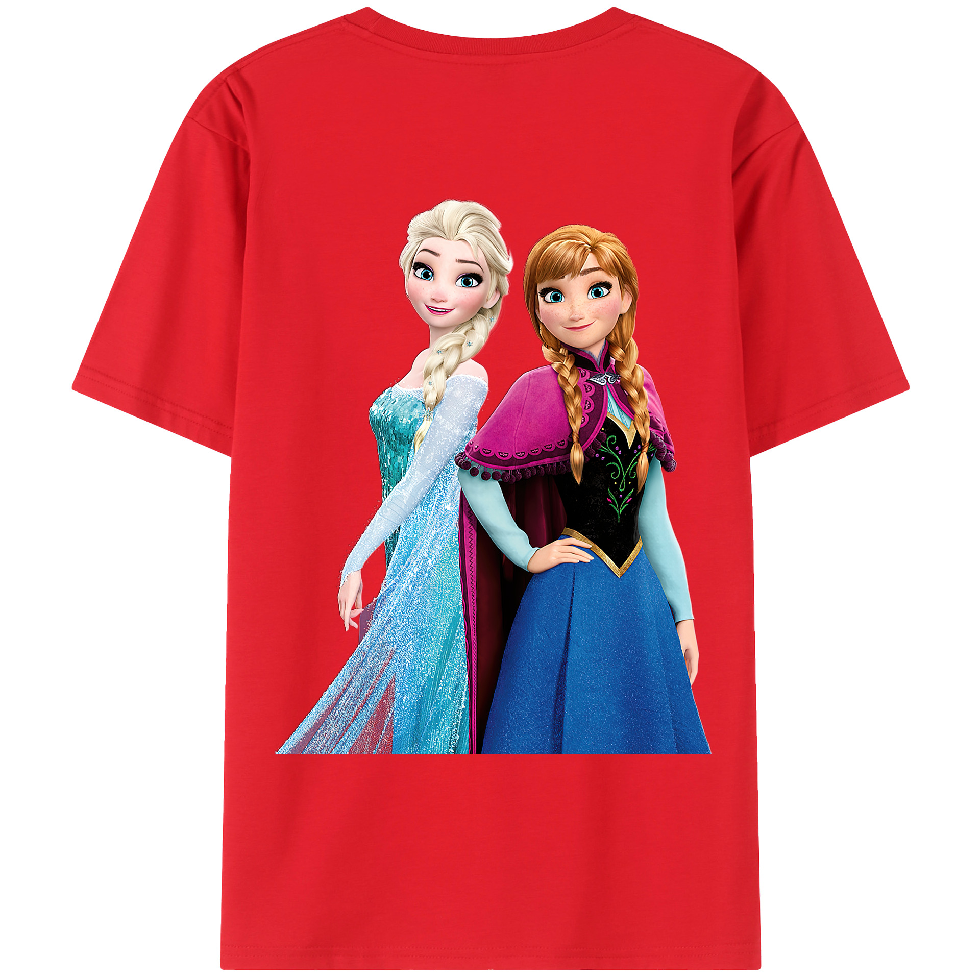 （画像用） アナと雪の女王 アンナ エルサ Frozen Anna Elsa 綿100％ メンズ半袖Tシャツ（バックプリント） 通気性