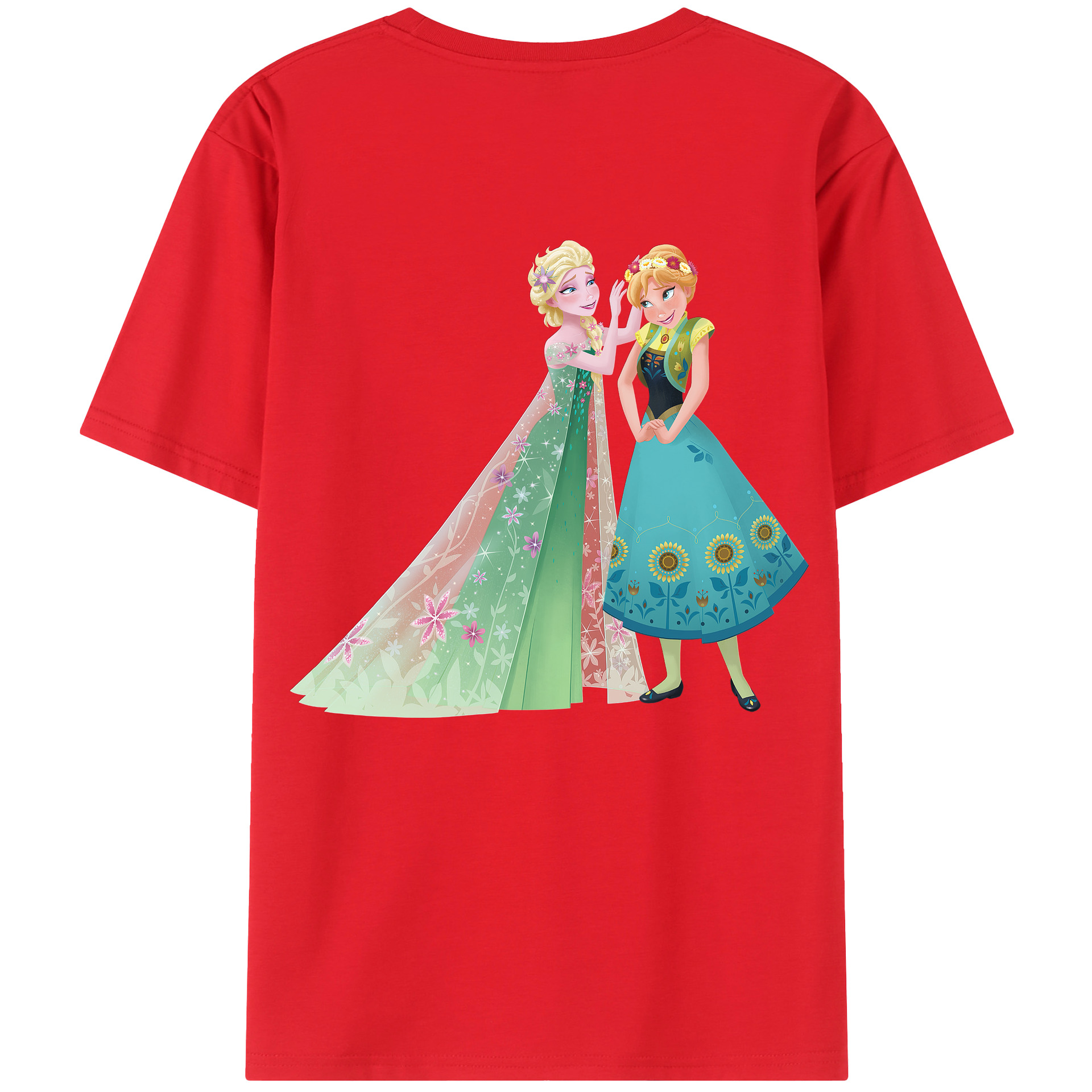 （画像用） アナと雪の女王 アンナ エルサ Frozen Anna Elsa 綿100％ メンズ半袖Tシャツ（バックプリント） 通気性