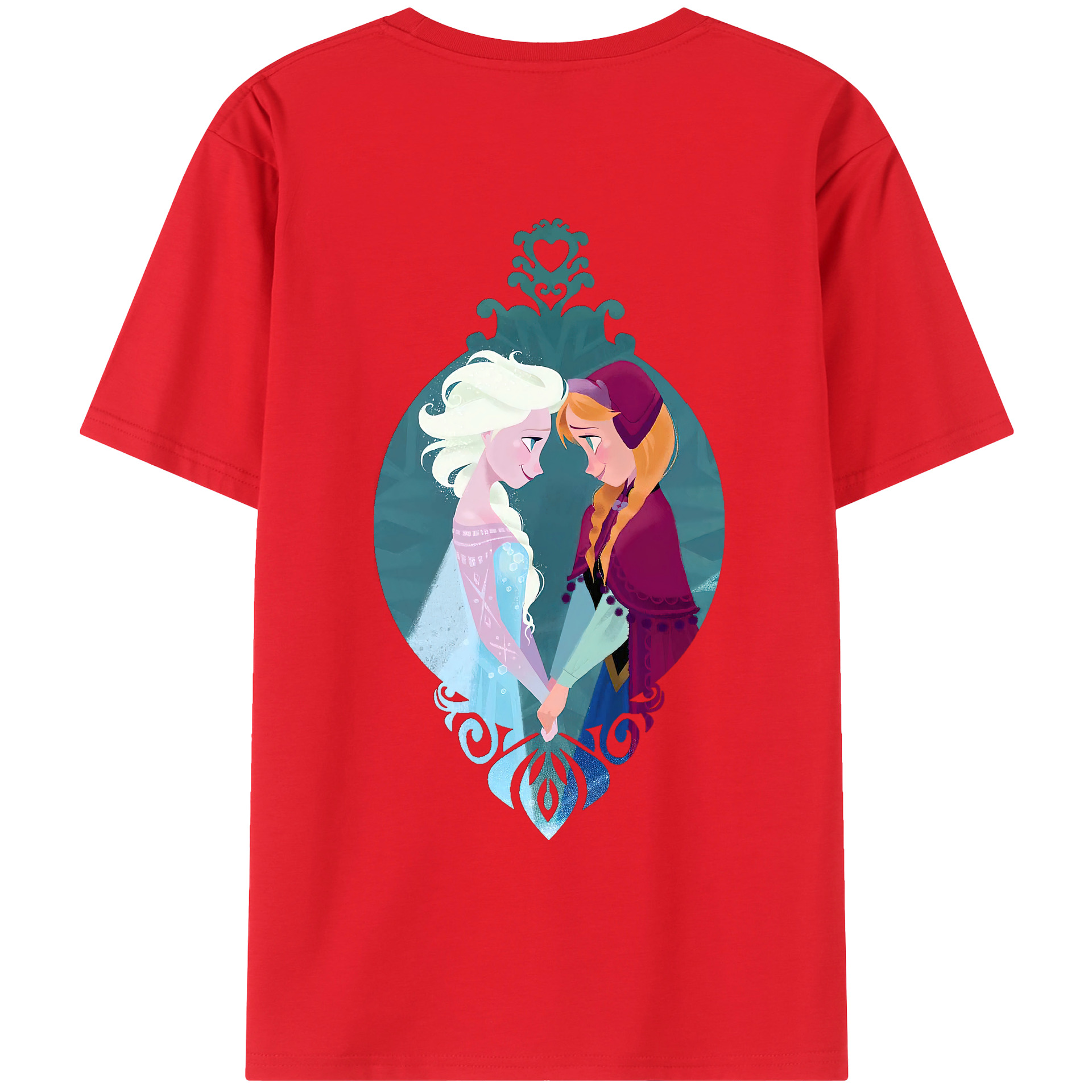 （画像用） アナと雪の女王 アンナ エルサ Frozen Anna Elsa 綿100％ メンズ半袖Tシャツ（バックプリント） 通気性
