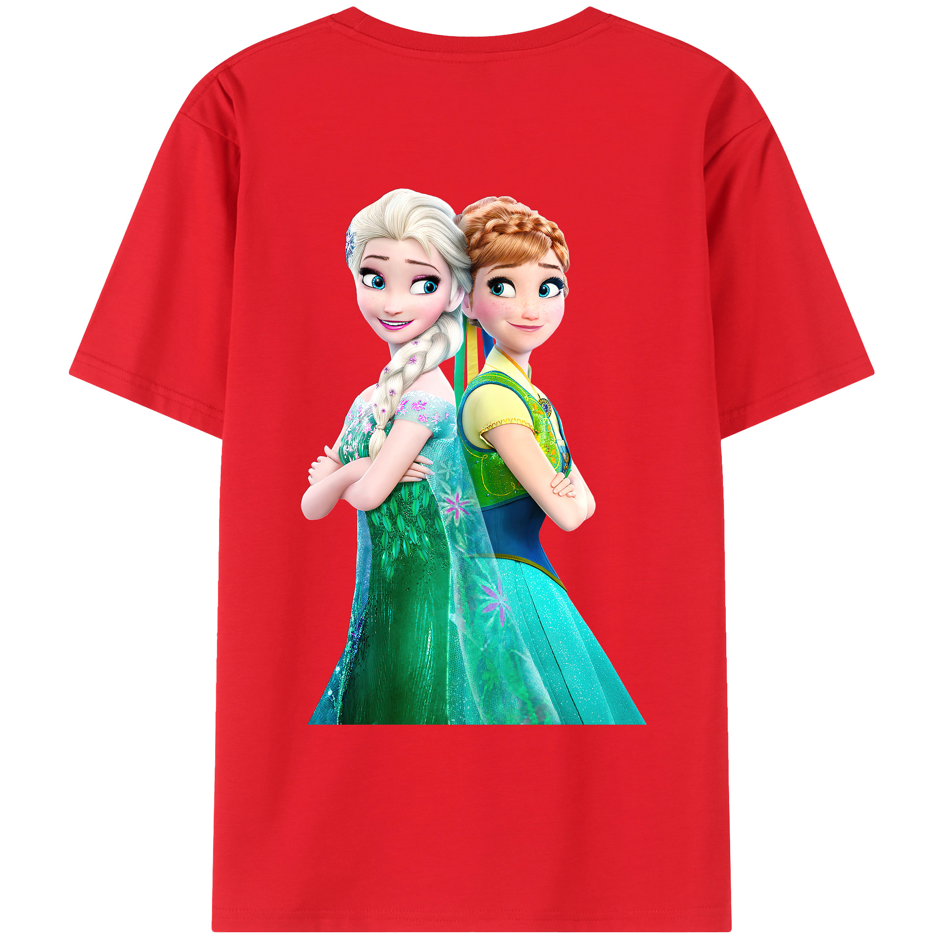 （画像用） アナと雪の女王 アンナ エルサ Frozen Anna Elsa 綿100％ メンズ半袖Tシャツ（バックプリント） 通気性