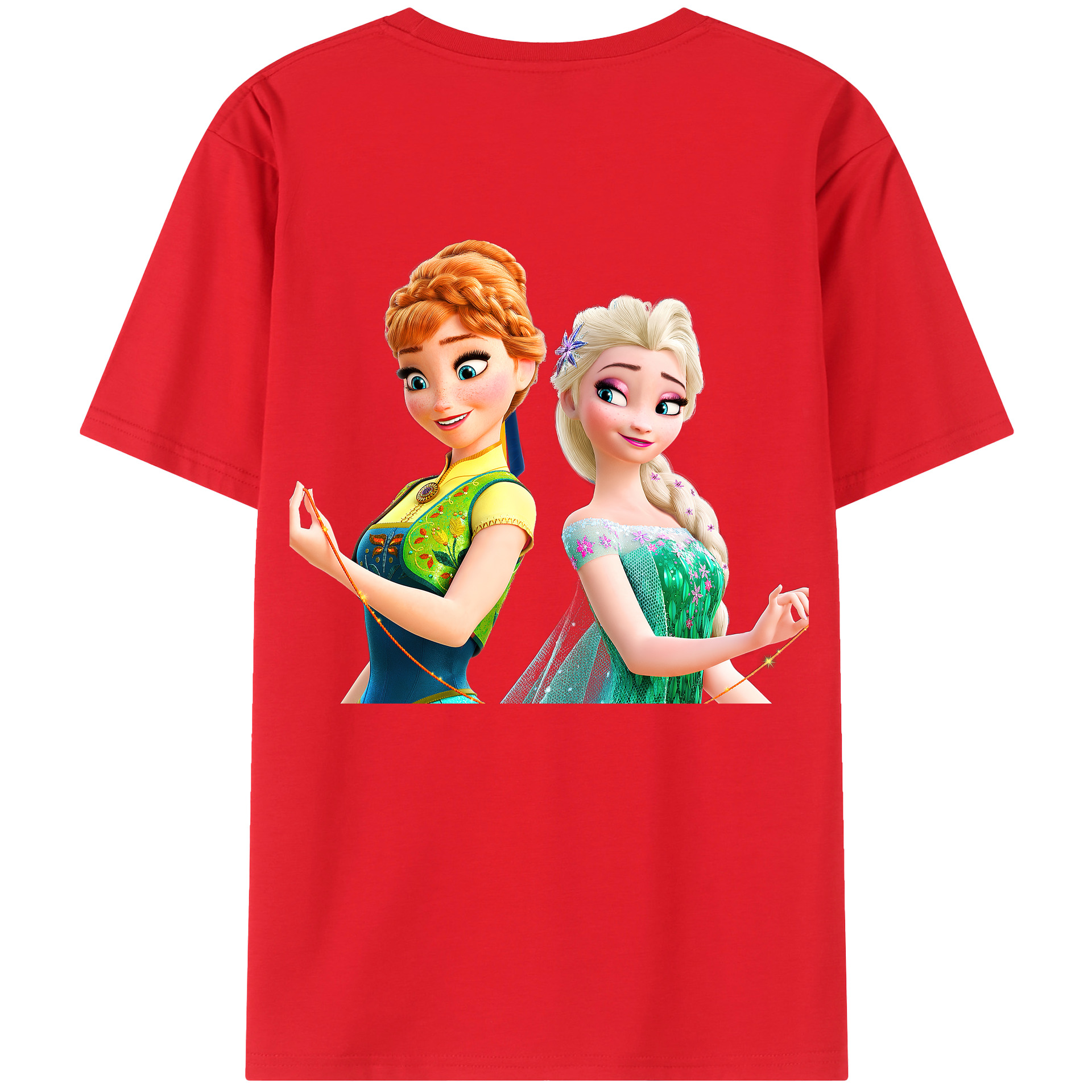 （画像用） アナと雪の女王 アンナ エルサ Frozen Anna Elsa 綿100％ メンズ半袖Tシャツ（バックプリント） 通気性
