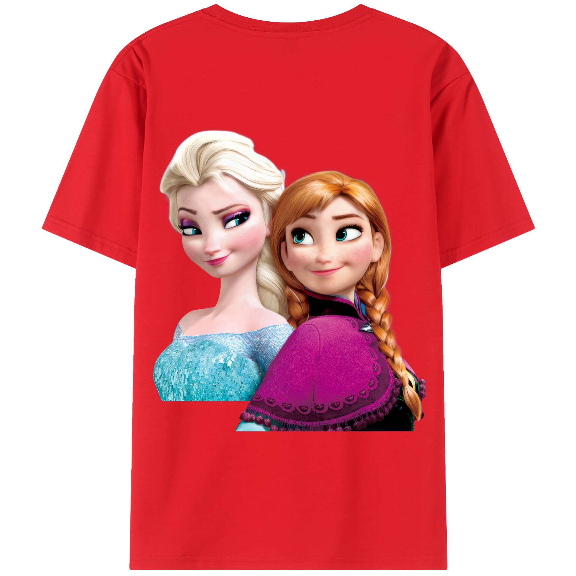 （画像用） アナと雪の女王 アンナ エルサ Frozen Anna Elsa 綿100％ メンズ半袖Tシャツ（バックプリント） 通気性