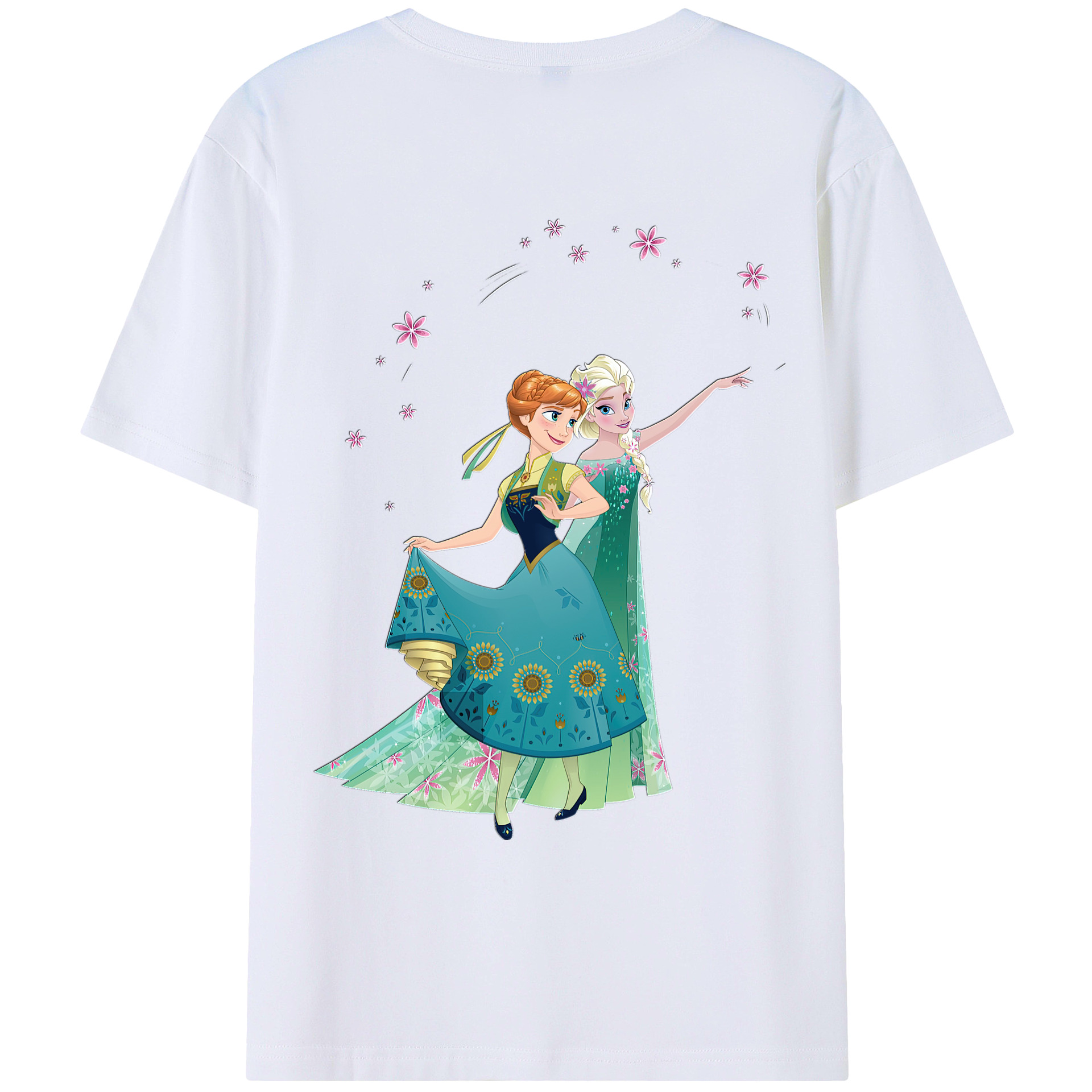 （画像用） アナと雪の女王 アンナ エルサ Frozen Anna Elsa 綿100％ メンズ半袖Tシャツ（バックプリント） 通気性