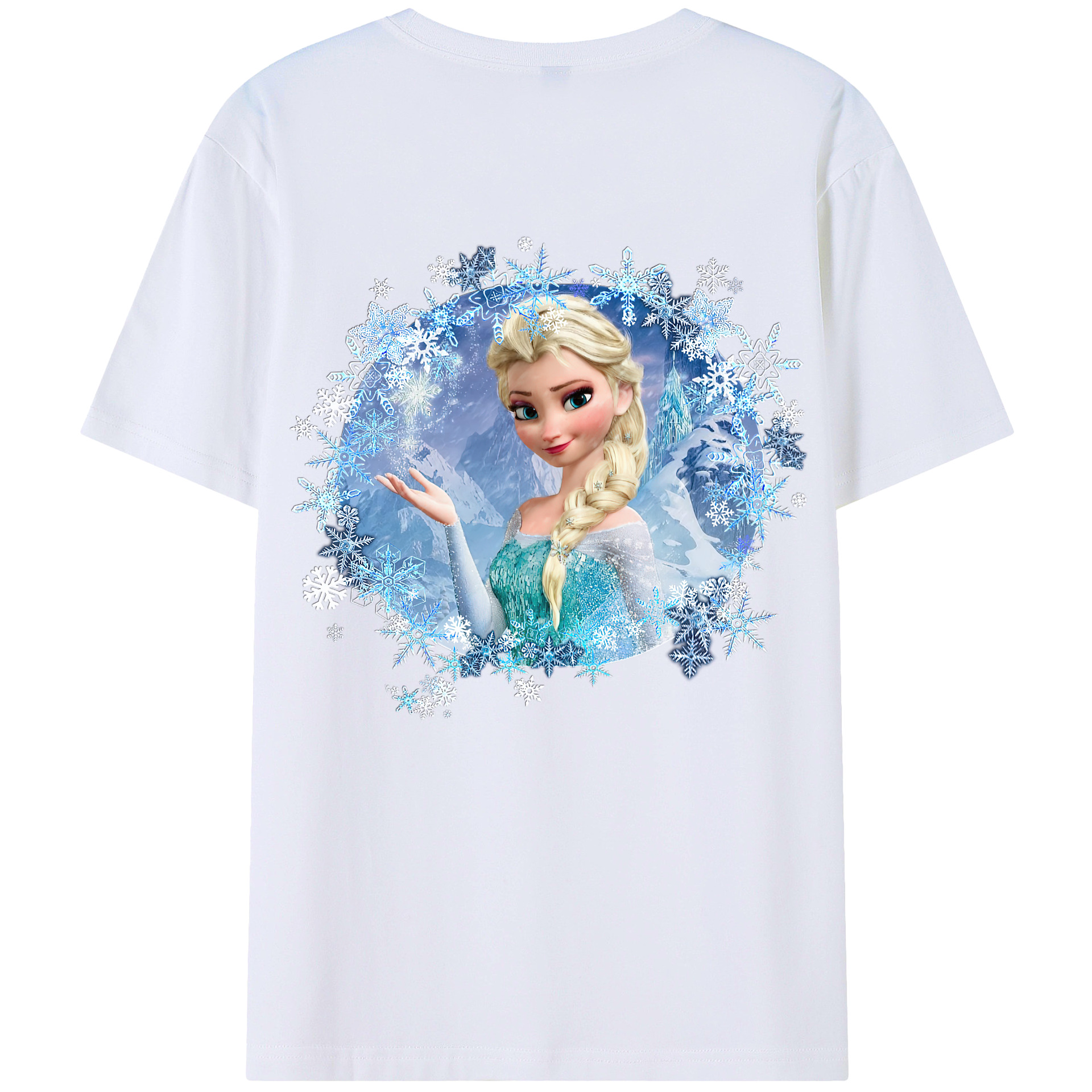 （画像用） アナと雪の女王 アンナ エルサ Frozen Anna Elsa 綿100％ メンズ半袖Tシャツ（バックプリント） 通気性