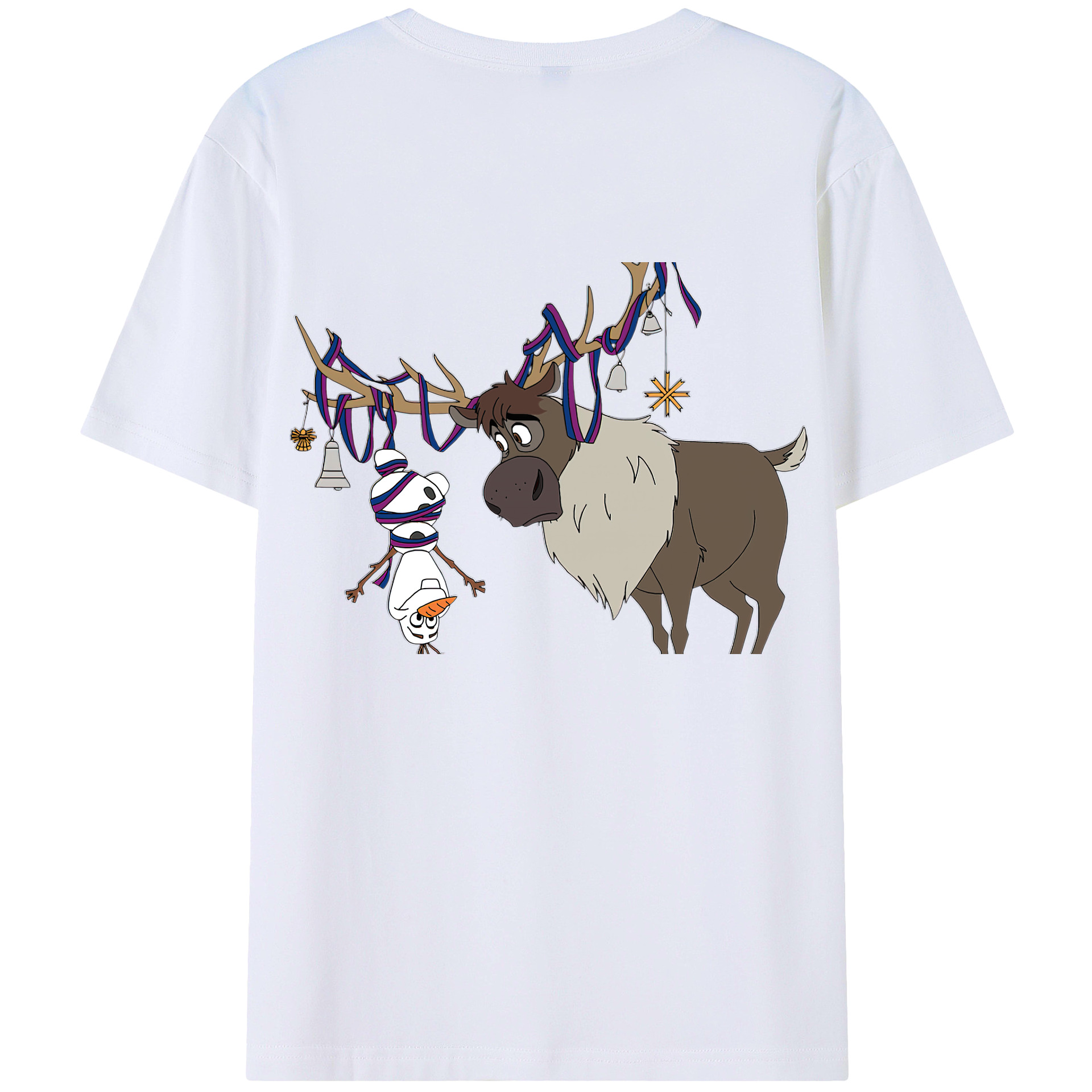 （画像用） アナと雪の女王 アンナ エルサ Frozen Anna Elsa 綿100％ メンズ半袖Tシャツ（バックプリント） 通気性