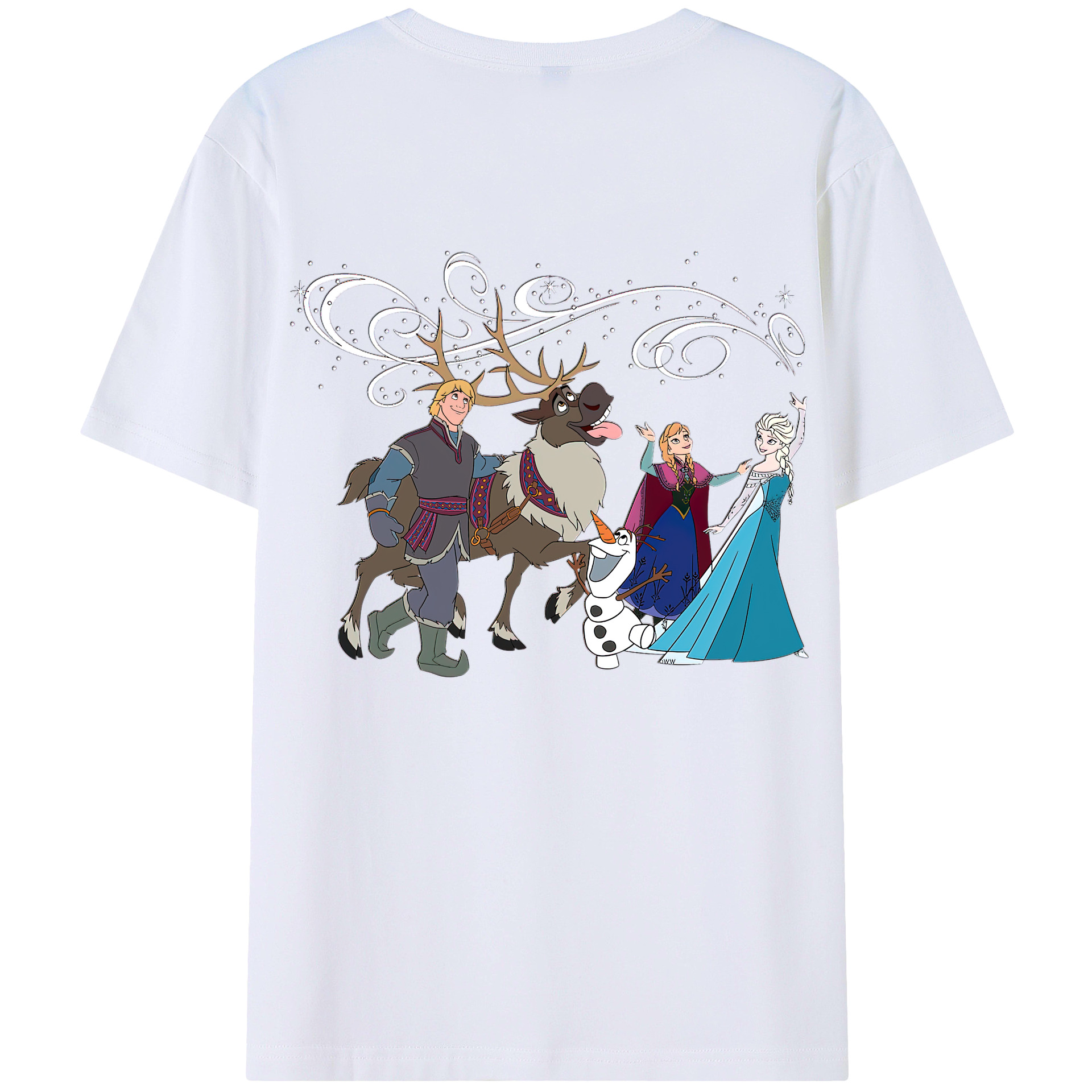 （画像用） アナと雪の女王 アンナ エルサ Frozen Anna Elsa 綿100％ メンズ半袖Tシャツ（バックプリント） 通気性