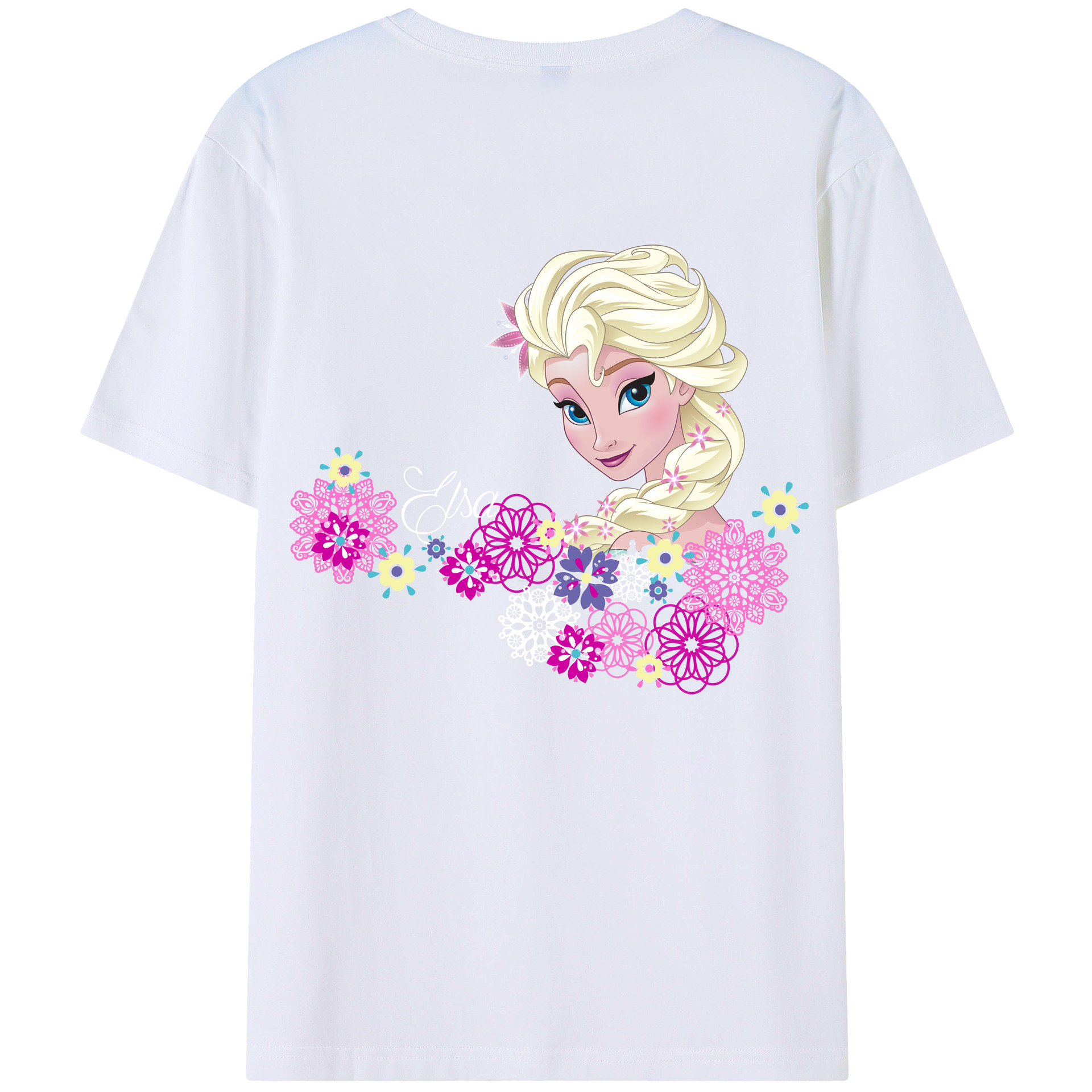 （画像用） アナと雪の女王 アンナ エルサ Frozen Anna Elsa 綿100％ メンズ半袖Tシャツ（バックプリント） 通気性