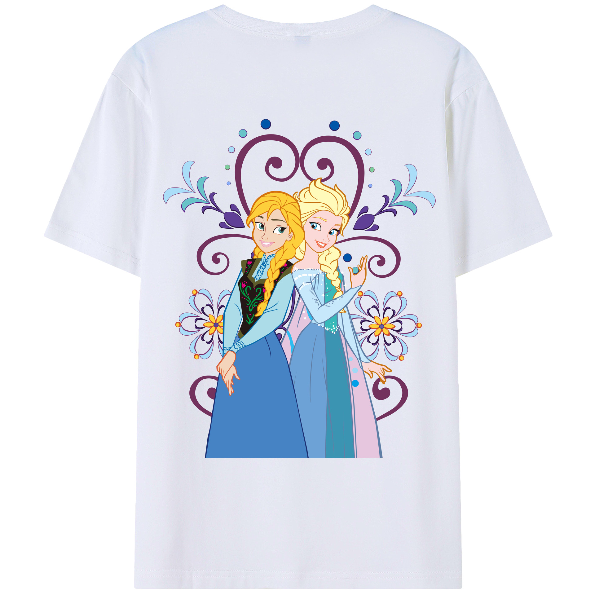 （画像用） アナと雪の女王 アンナ エルサ Frozen Anna Elsa 綿100％ メンズ半袖Tシャツ（バックプリント） 通気性