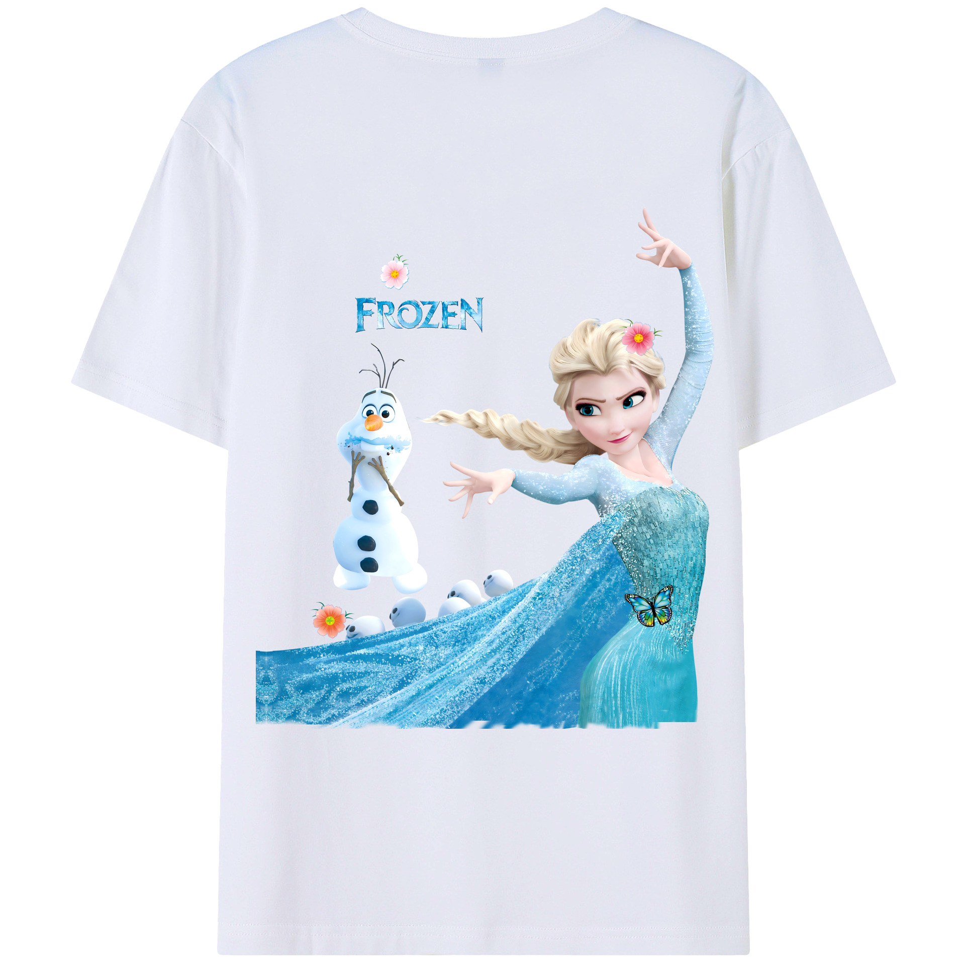 （画像用） アナと雪の女王 アンナ エルサ Frozen Anna Elsa 綿100％ メンズ半袖Tシャツ（バックプリント） 通気性