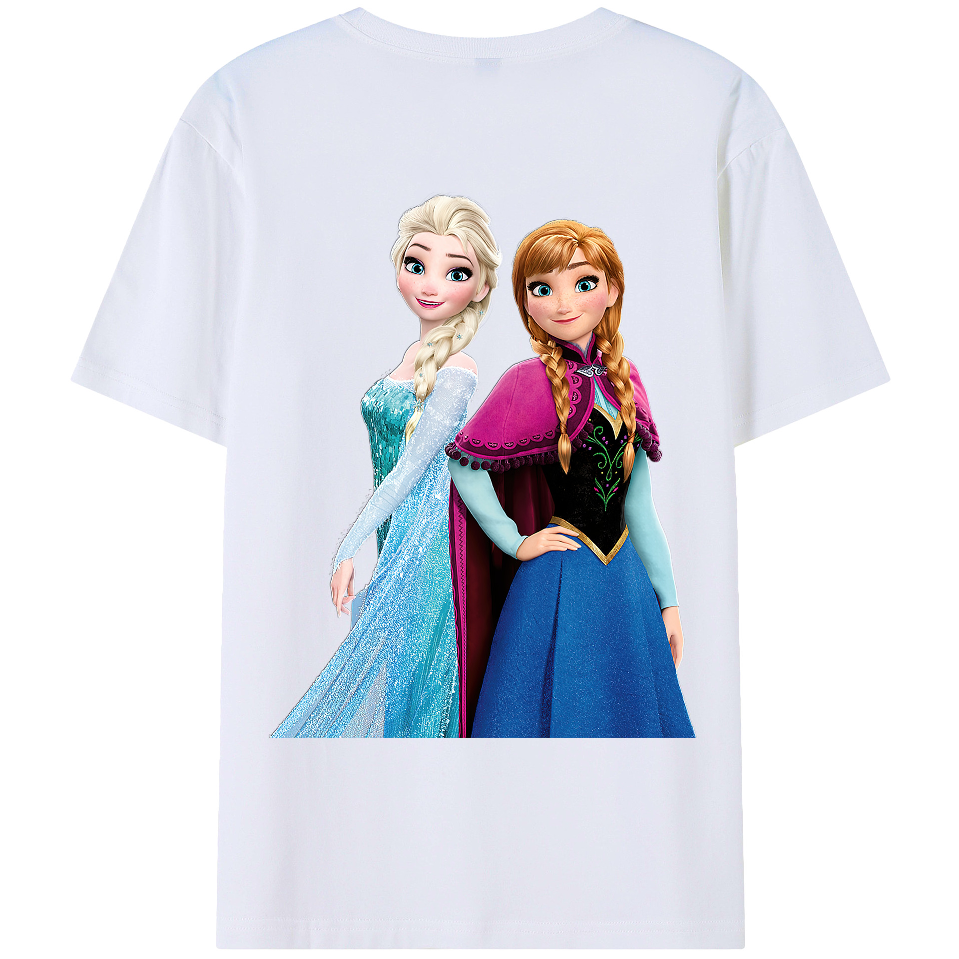 （画像用） アナと雪の女王 アンナ エルサ Frozen Anna Elsa 綿100％ メンズ半袖Tシャツ（バックプリント） 通気性