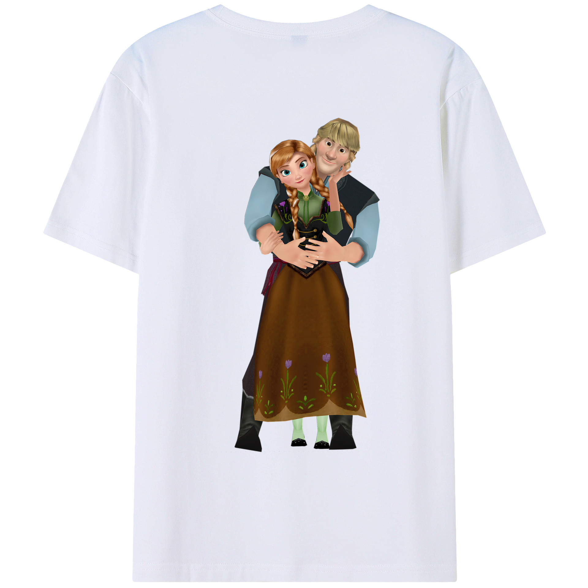 （画像用） アナと雪の女王 アンナ エルサ Frozen Anna Elsa 綿100％ メンズ半袖Tシャツ（バックプリント） 通気性
