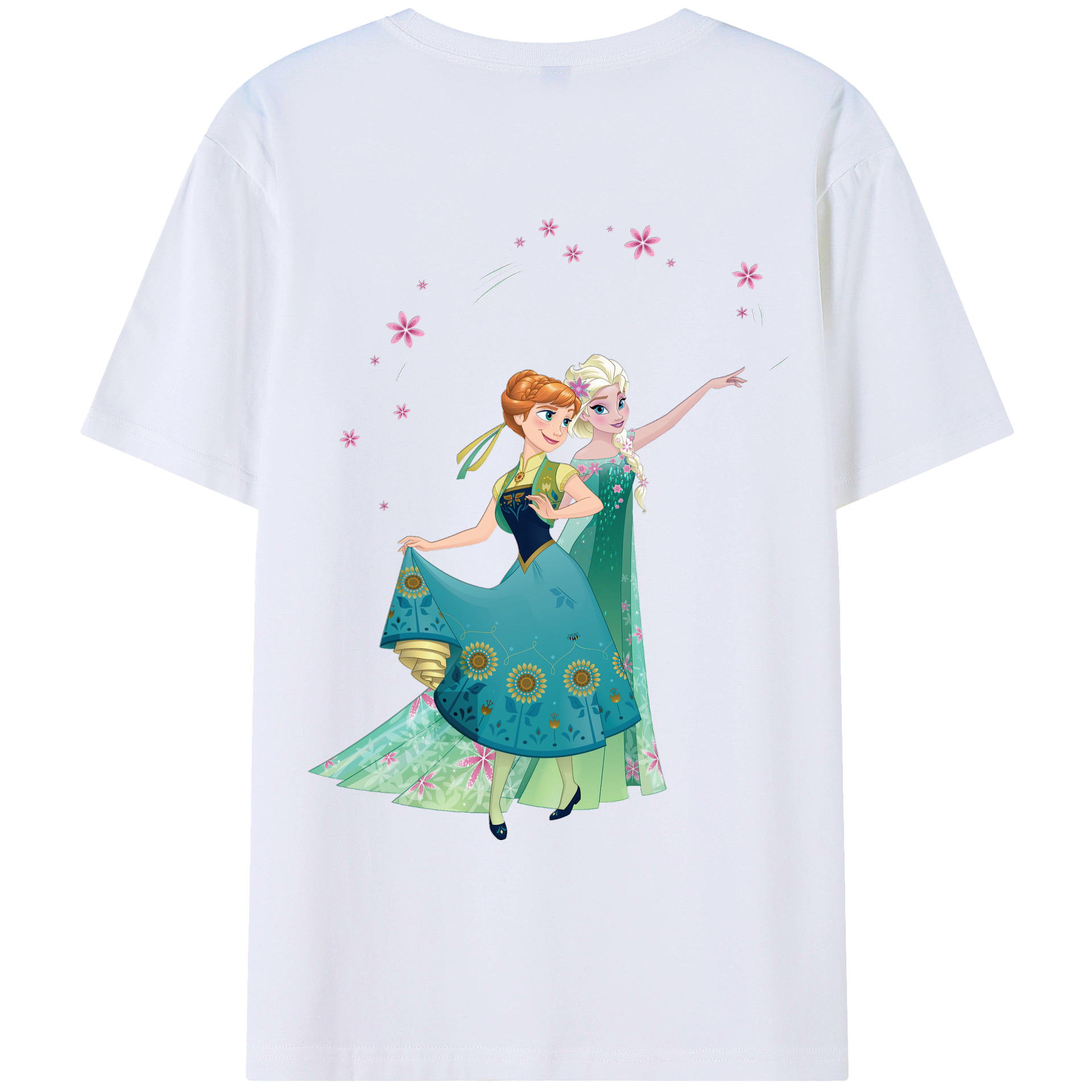 （画像用） アナと雪の女王 アンナ エルサ Frozen Anna Elsa 綿100％ メンズ半袖Tシャツ（バックプリント） 通気性