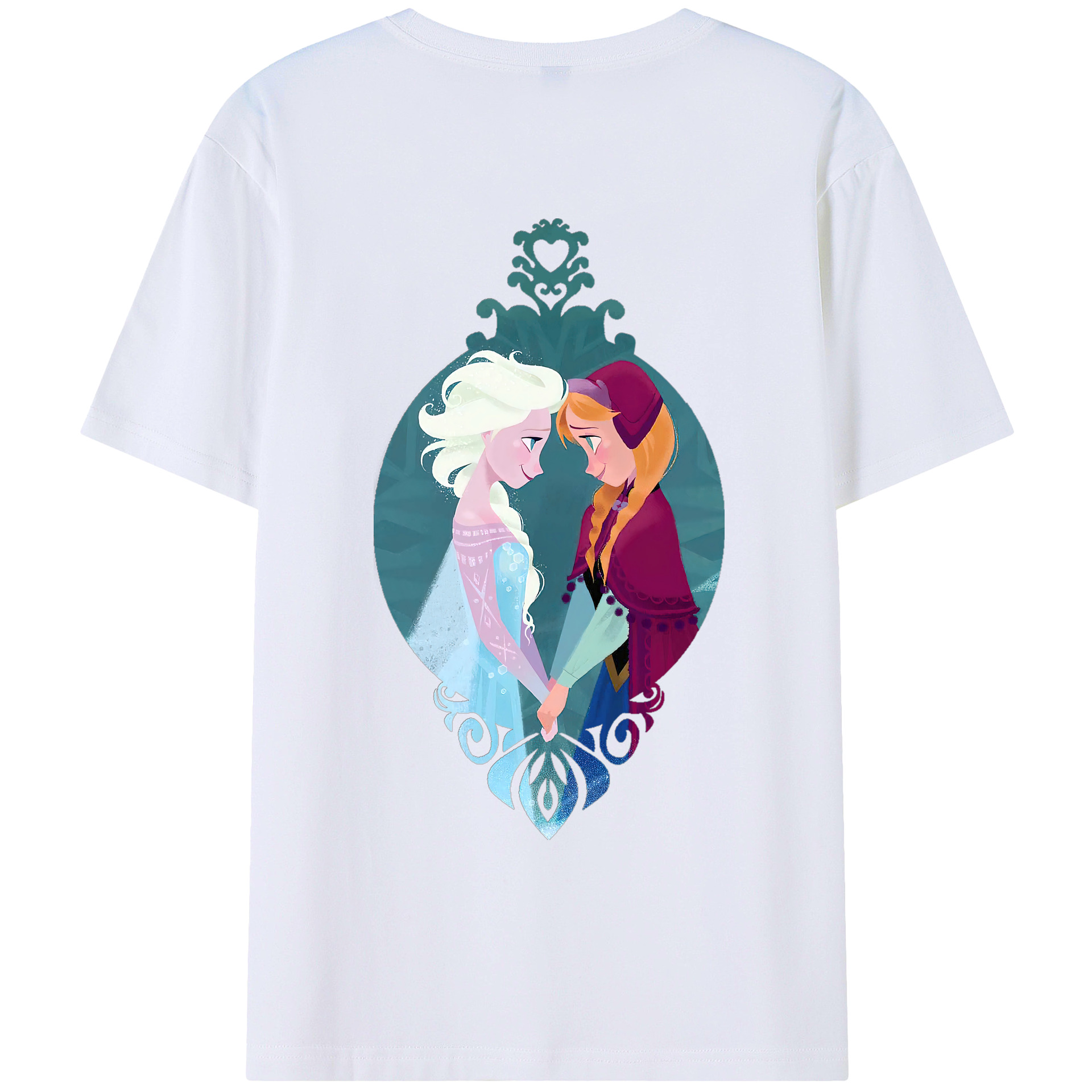 （画像用） アナと雪の女王 アンナ エルサ Frozen Anna Elsa 綿100％ メンズ半袖Tシャツ（バックプリント） 通気性