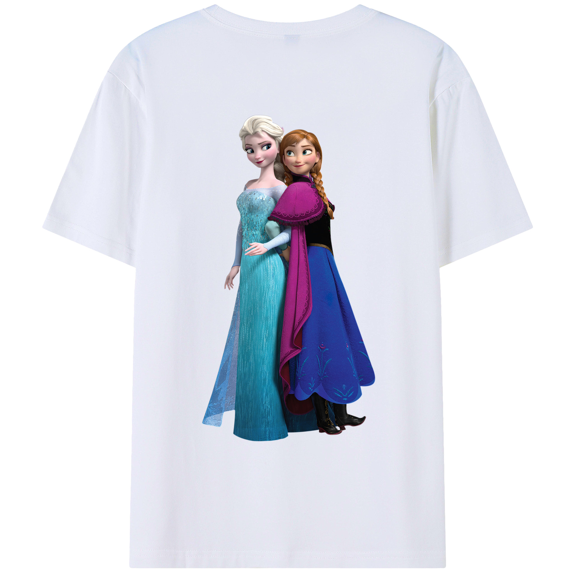 （画像用） アナと雪の女王 アンナ エルサ Frozen Anna Elsa 綿100％ メンズ半袖Tシャツ（バックプリント） 通気性
