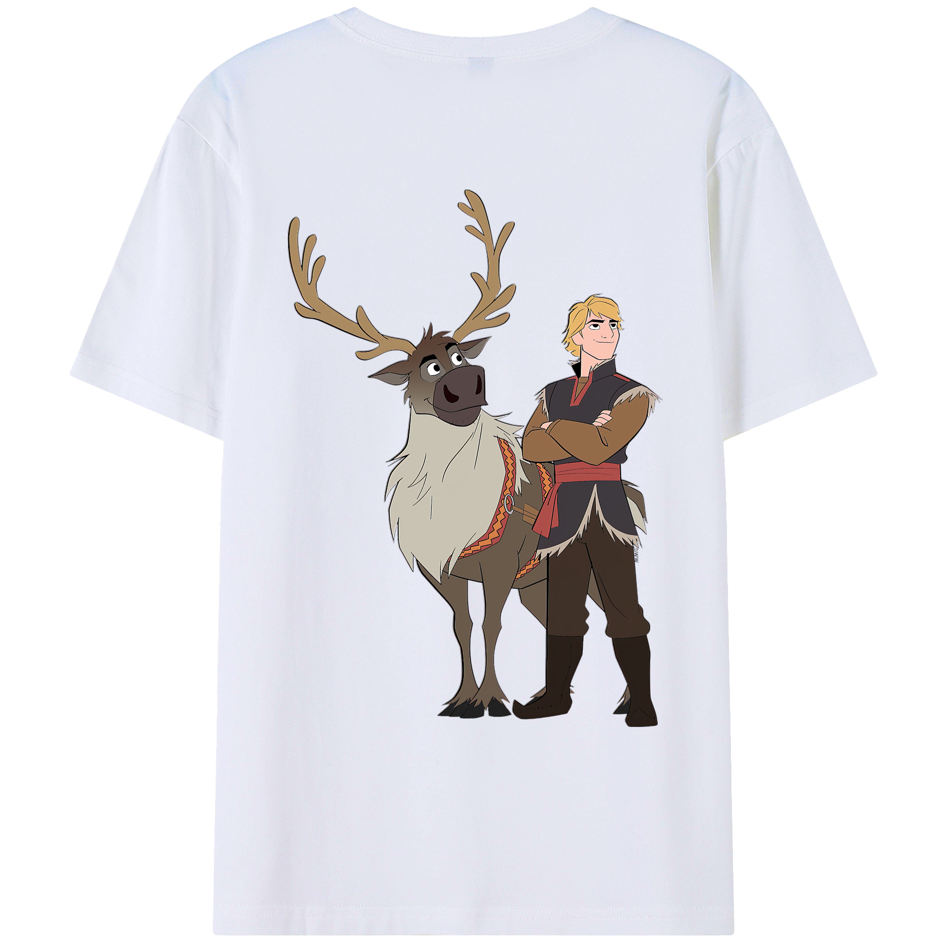 （画像用） アナと雪の女王 アンナ エルサ Frozen Anna Elsa 綿100％ メンズ半袖Tシャツ（バックプリント） 通気性