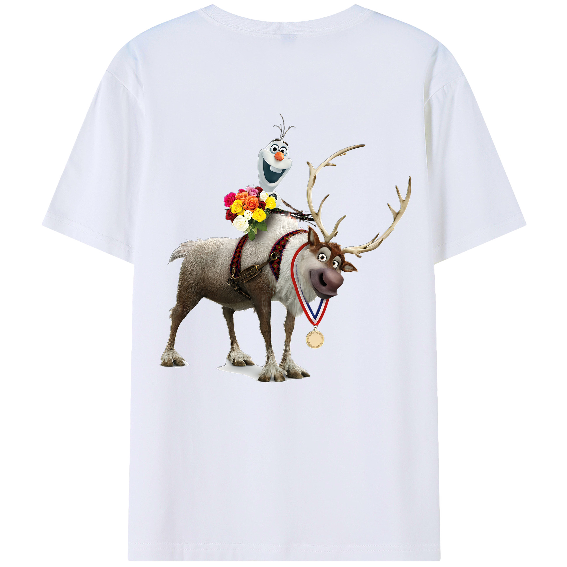 （画像用） アナと雪の女王 アンナ エルサ Frozen Anna Elsa 綿100％ メンズ半袖Tシャツ（バックプリント） 通気性