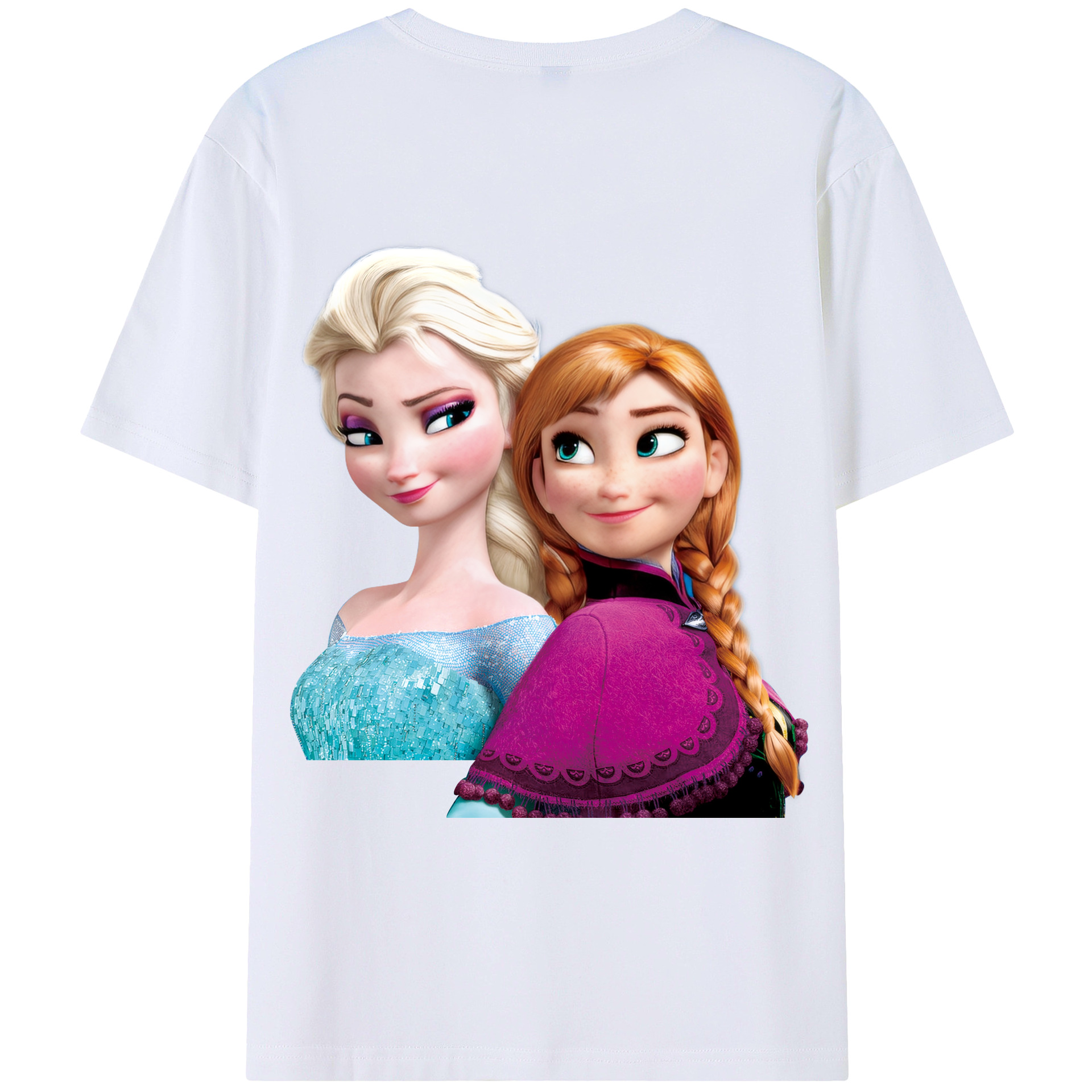 （画像用） アナと雪の女王 アンナ エルサ Frozen Anna Elsa 綿100％ メンズ半袖Tシャツ（バックプリント） 通気性