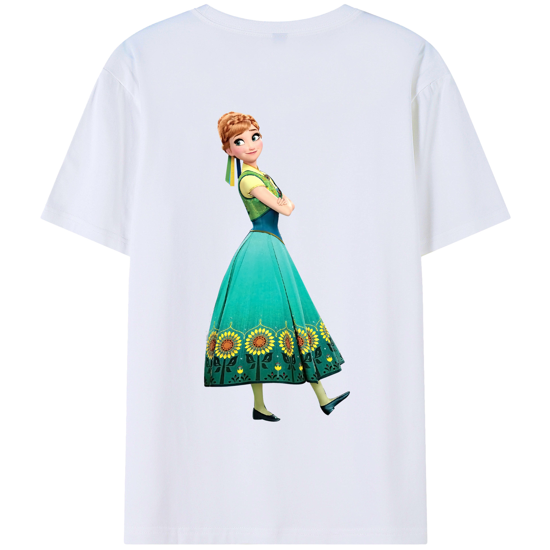 （画像用） アナと雪の女王 アンナ エルサ Frozen Anna Elsa 綿100％ メンズ半袖Tシャツ（バックプリント） 通気性