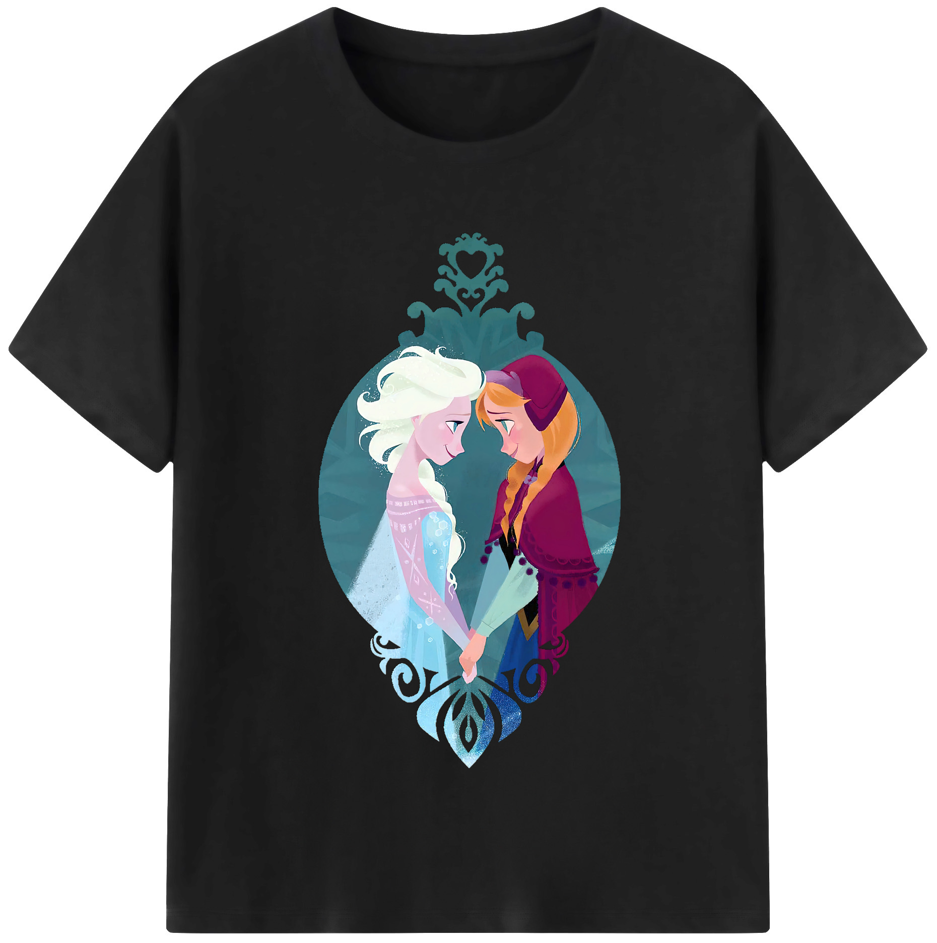 （画像用） アナと雪の女王 アンナ エルサ Frozen Anna Elsa レディースカジュアルプリントTシャツ（綿100％）