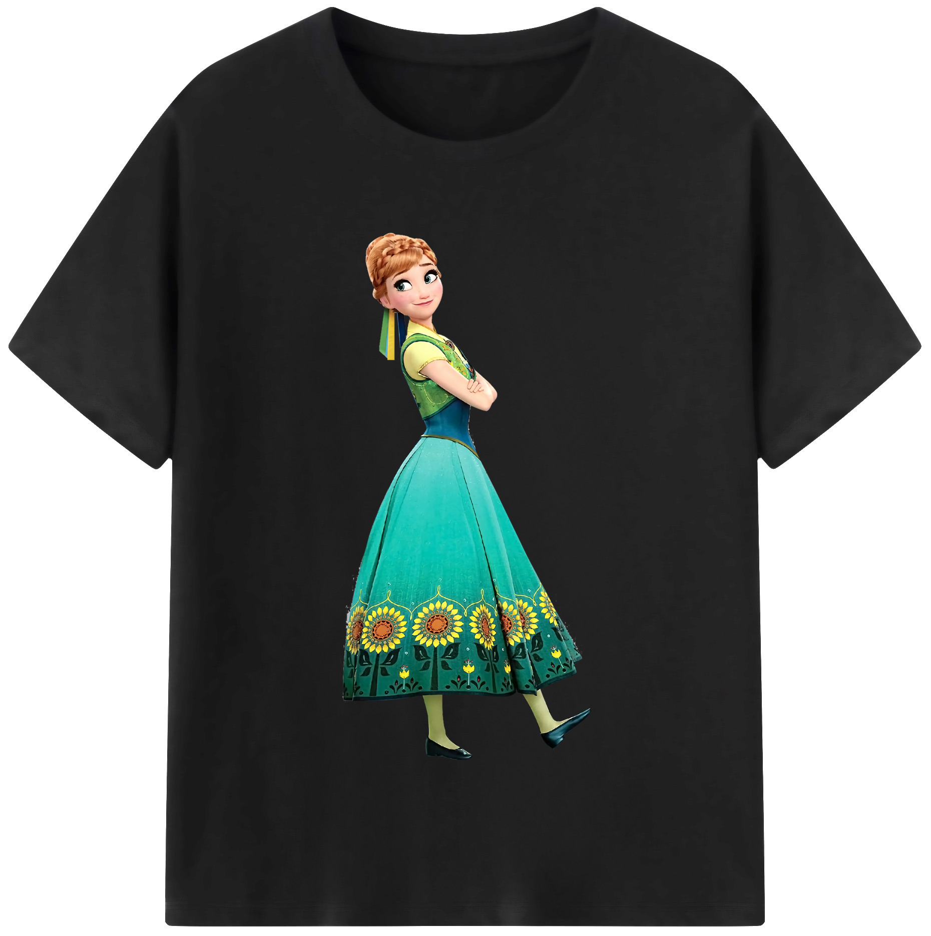 （画像用） アナと雪の女王 アンナ エルサ Frozen Anna Elsa レディースカジュアルプリントTシャツ（綿100％）