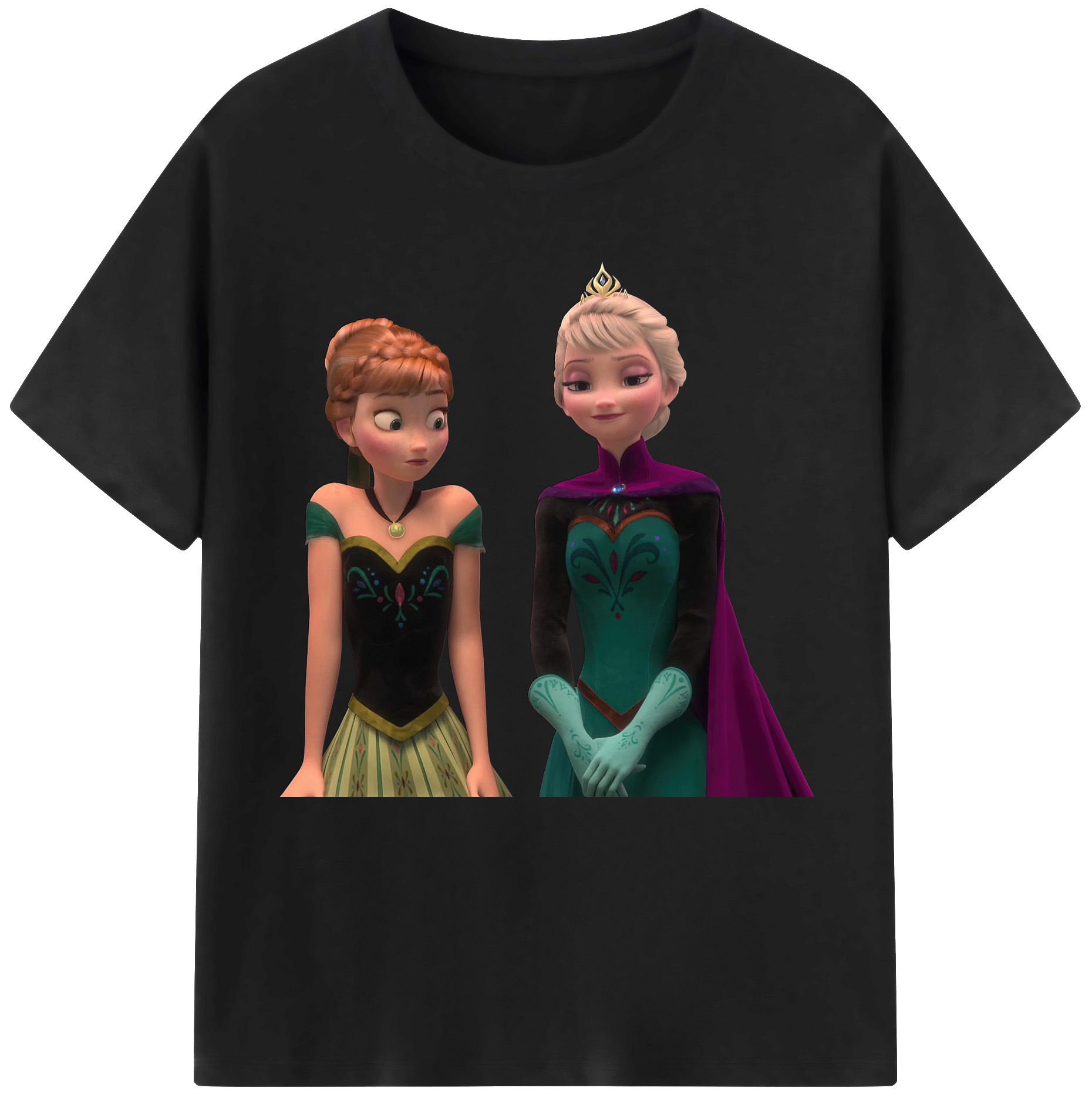 （画像用） アナと雪の女王 アンナ エルサ Frozen Anna Elsa レディースカジュアルプリントTシャツ（綿100％）