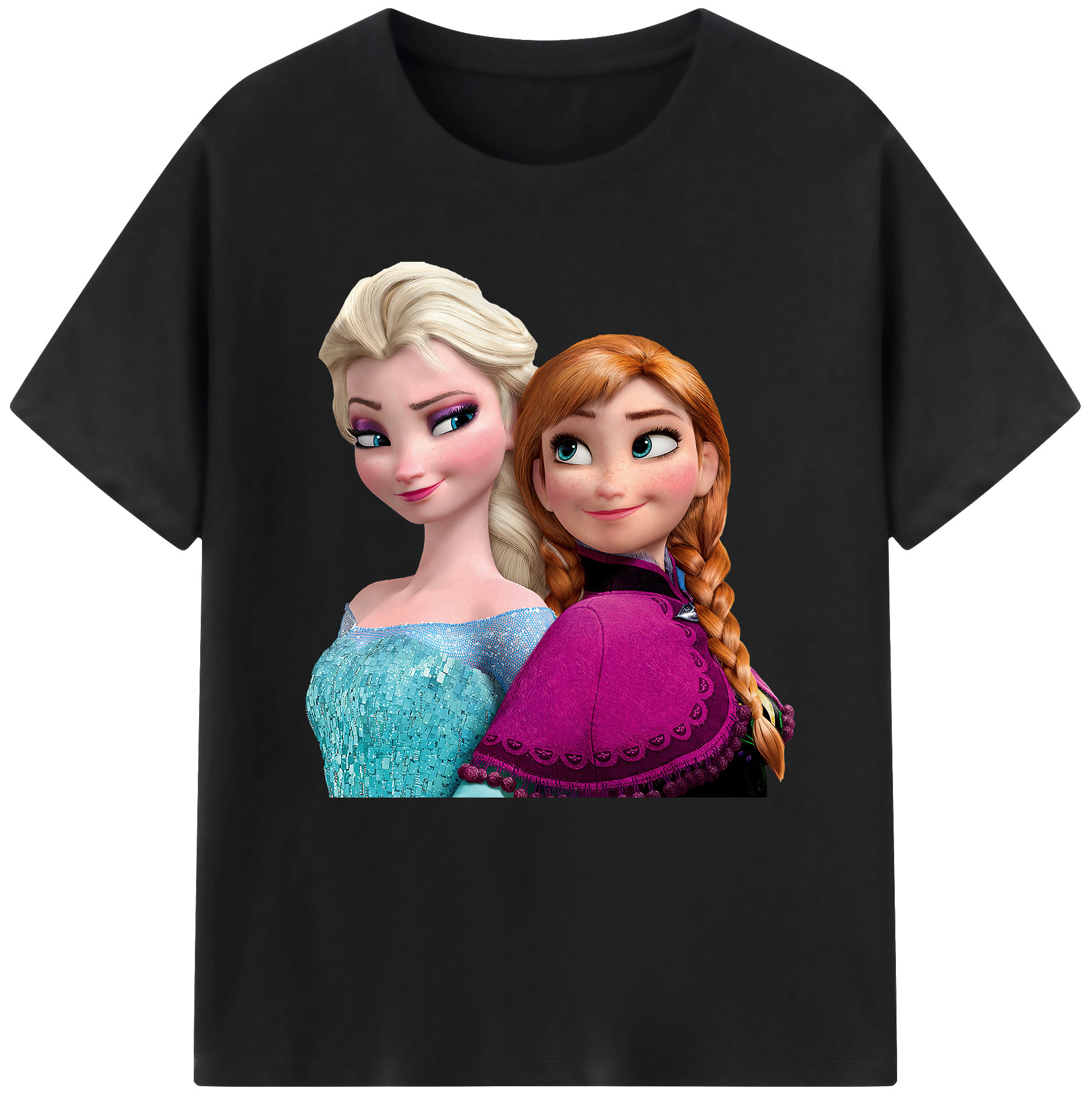 （画像用） アナと雪の女王 アンナ エルサ Frozen Anna Elsa レディースカジュアルプリントTシャツ（綿100％）