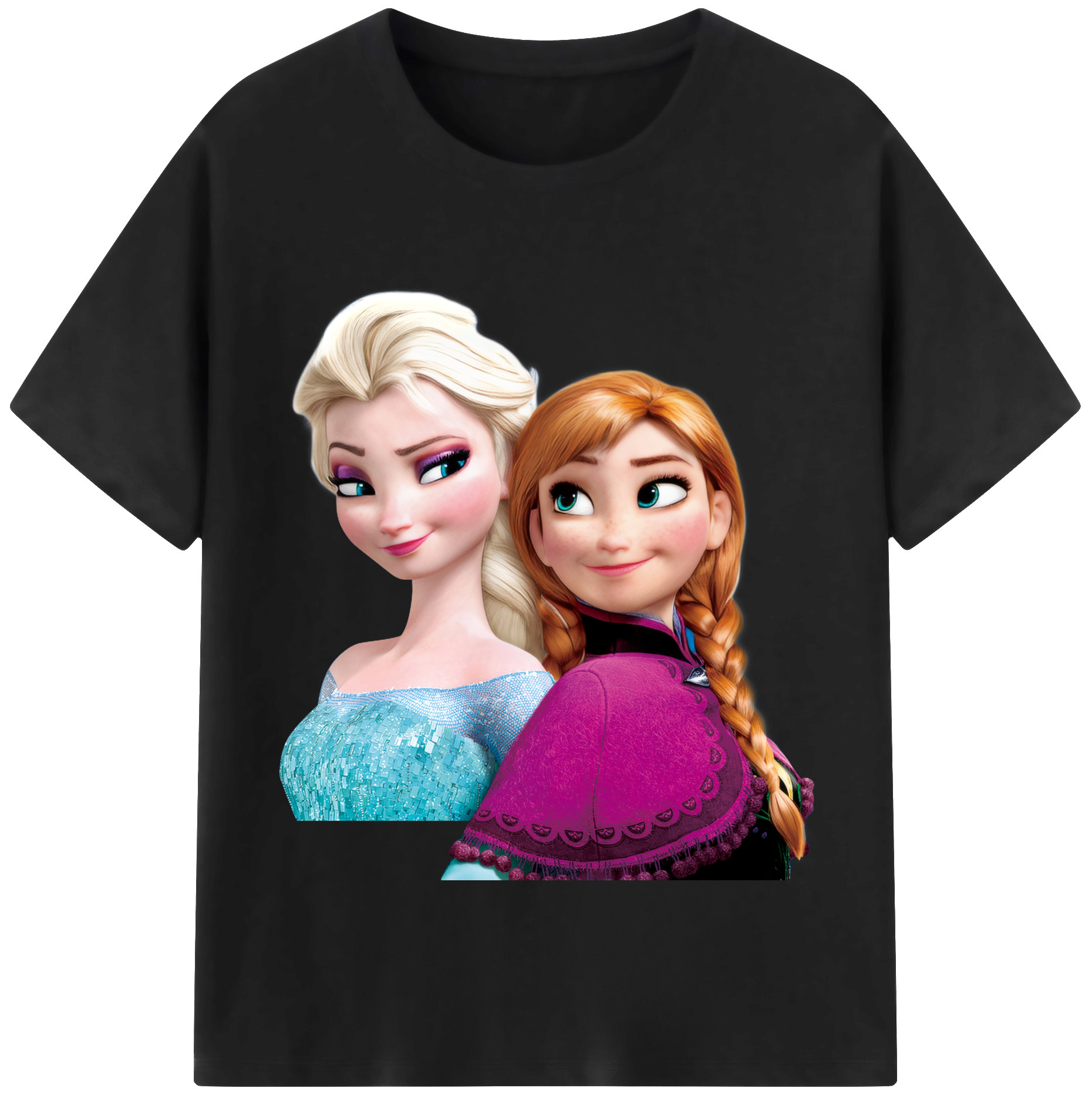 （画像用） アナと雪の女王 アンナ エルサ Frozen Anna Elsa レディースカジュアルプリントTシャツ（綿100％）