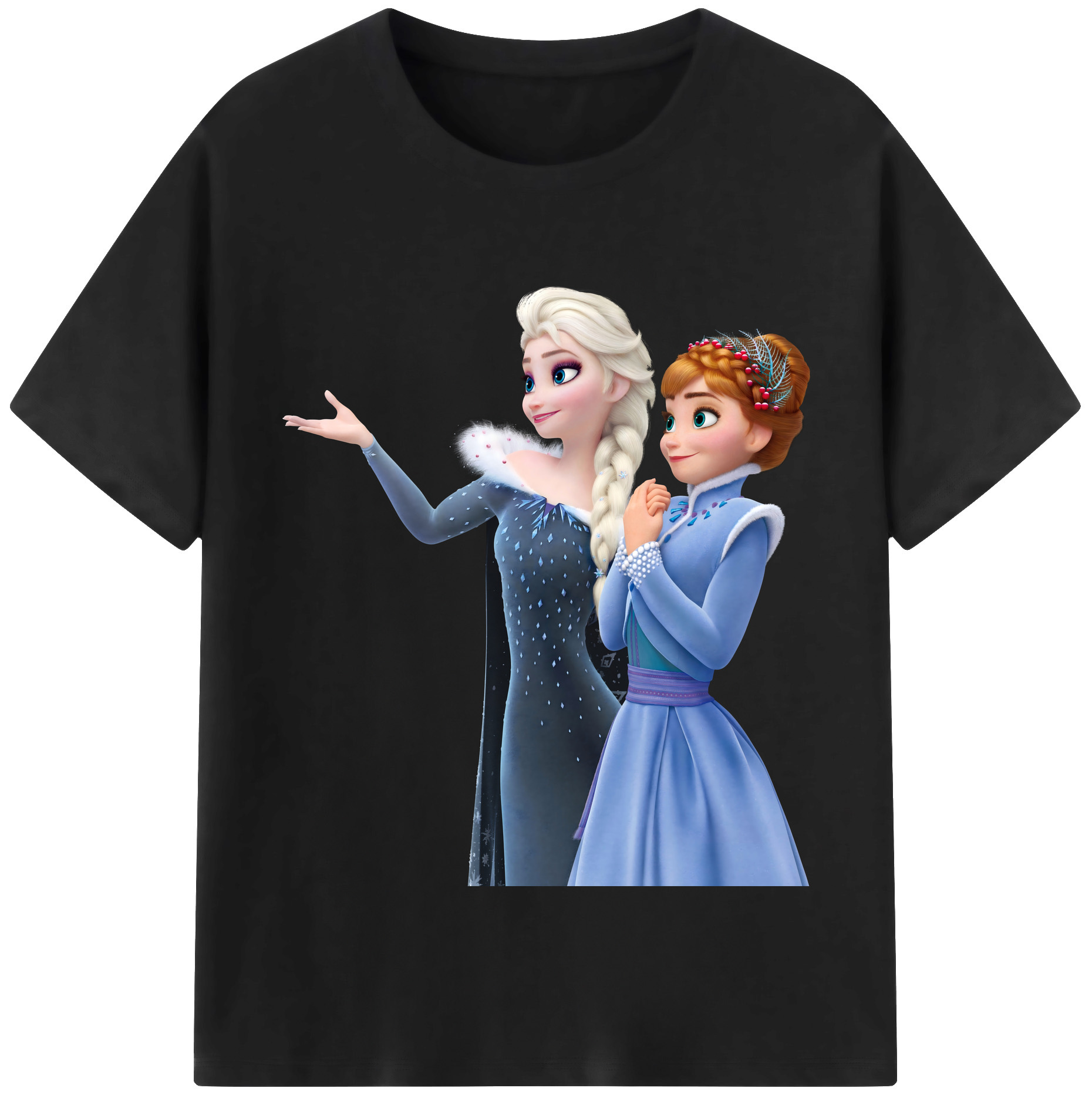 （画像用） アナと雪の女王 アンナ エルサ Frozen Anna Elsa レディースカジュアルプリントTシャツ（綿100％）