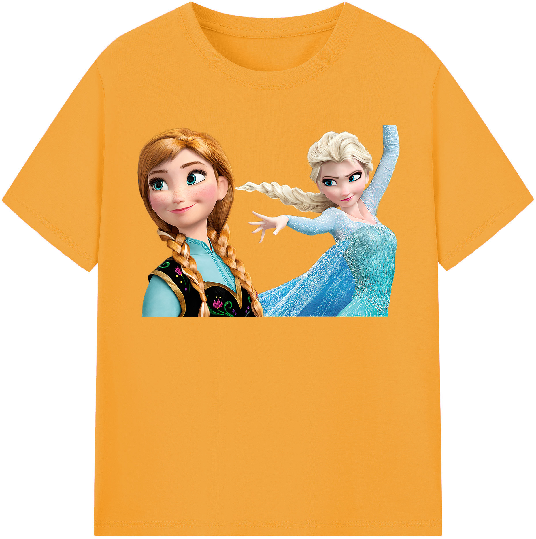 （画像用） アナと雪の女王 アンナ エルサ Frozen Anna Elsa レディースカジュアルプリントTシャツ（綿100％）