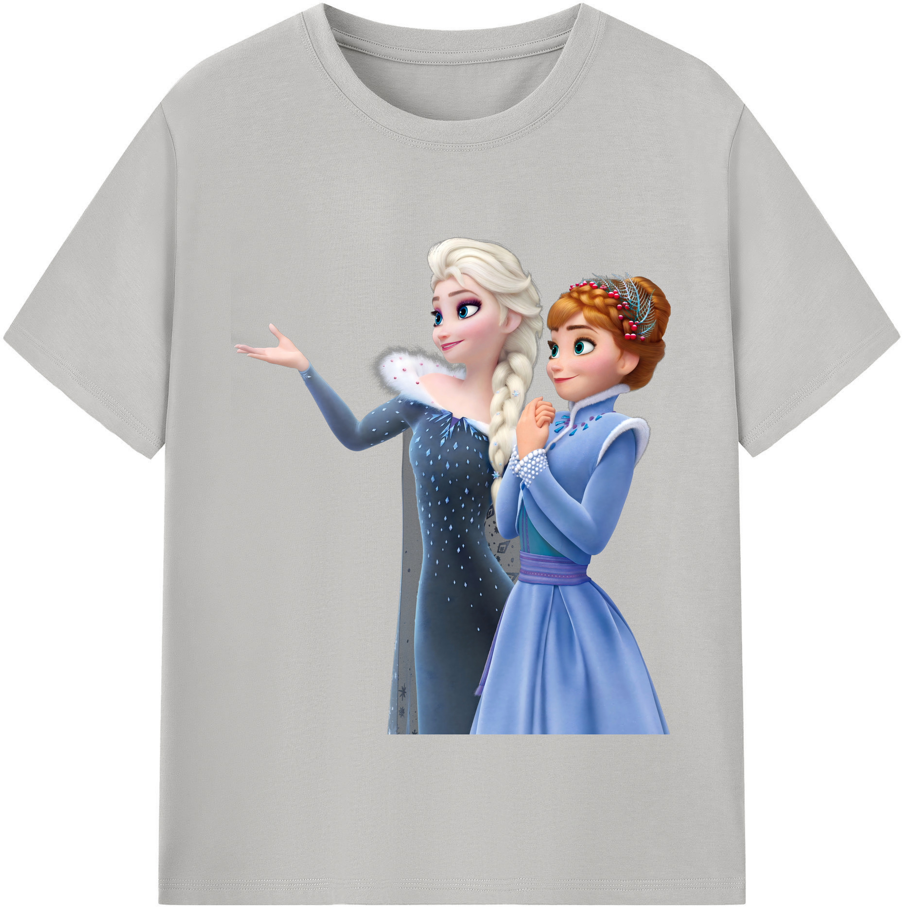（画像用） アナと雪の女王 アンナ エルサ Frozen Anna Elsa レディースカジュアルプリントTシャツ（綿100％）
