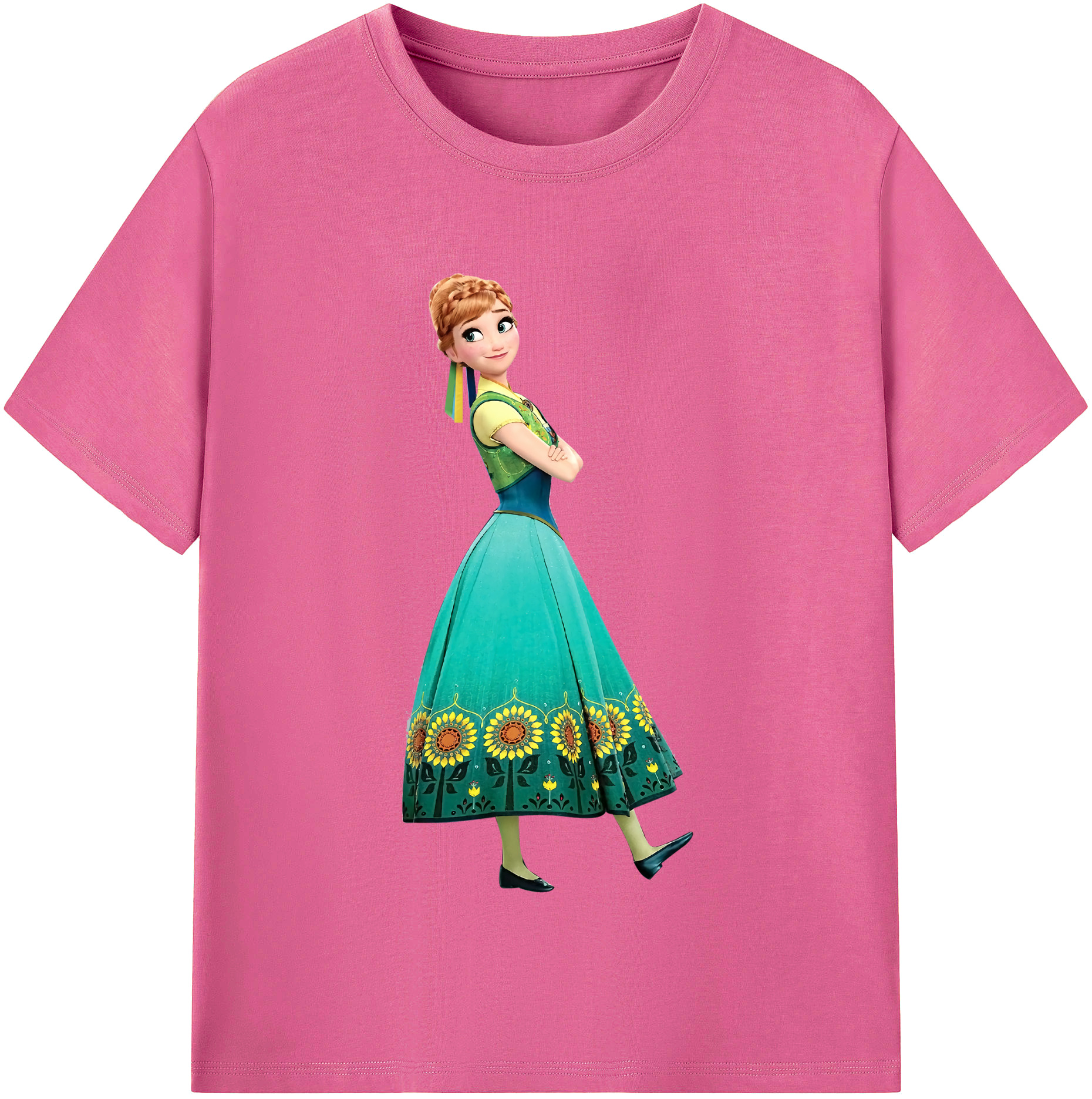 （画像用） アナと雪の女王 アンナ エルサ Frozen Anna Elsa レディースカジュアルプリントTシャツ（綿100％）