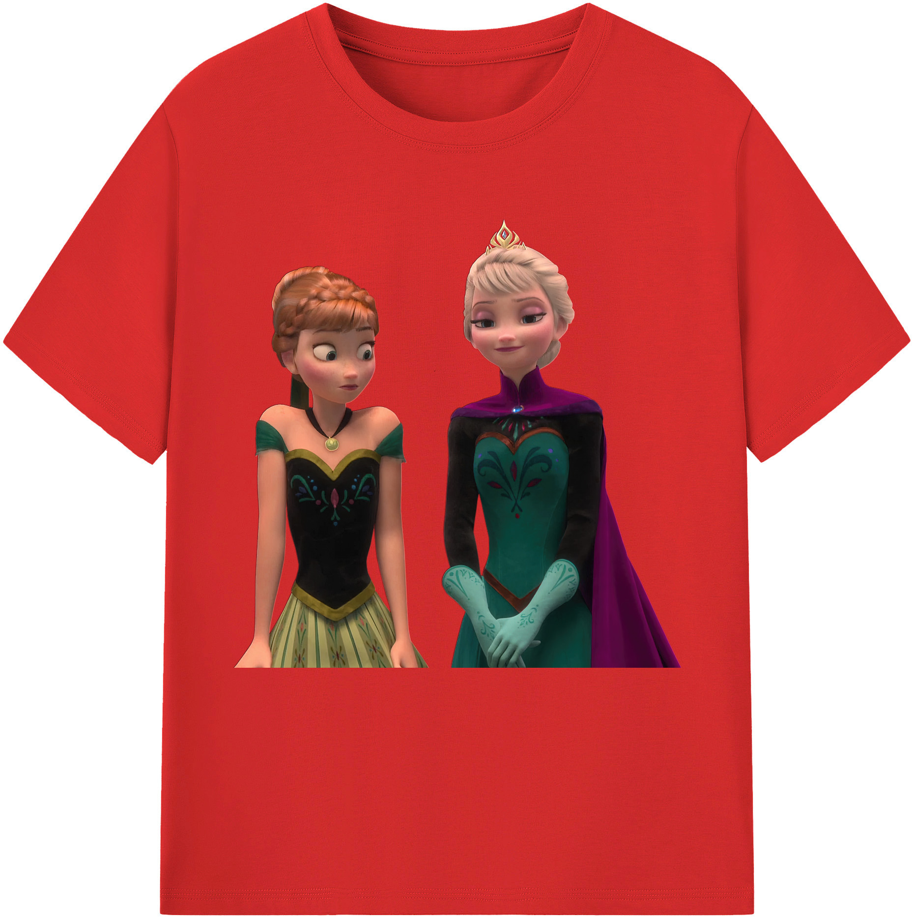 （画像用） アナと雪の女王 アンナ エルサ Frozen Anna Elsa レディースカジュアルプリントTシャツ（綿100％）